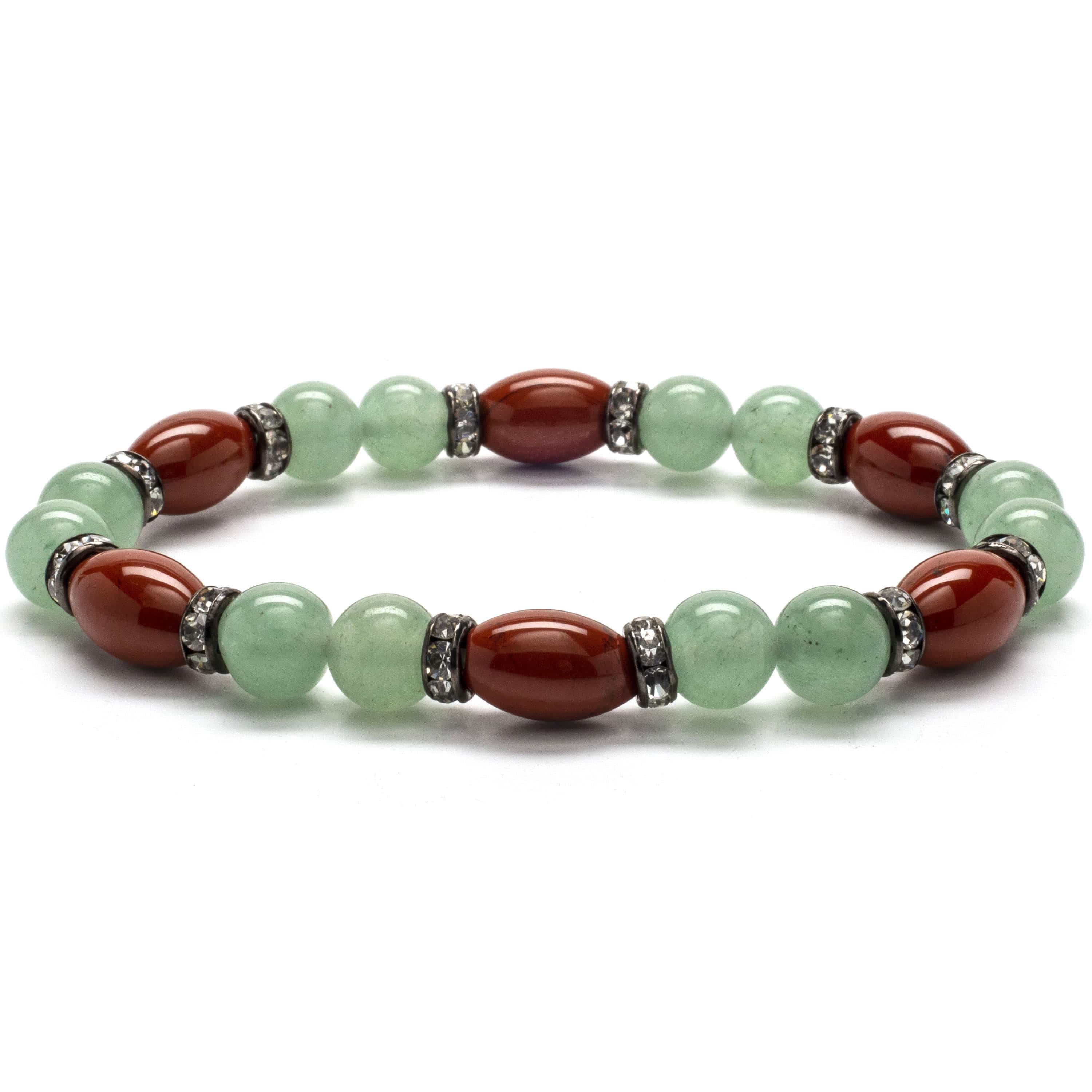Kalifano Gemstone Bracelets Oval Carnelian with Round Aventurine Beads and Crystal Accents Gemstone Elastic Bracelet WHITE-BGP-031
