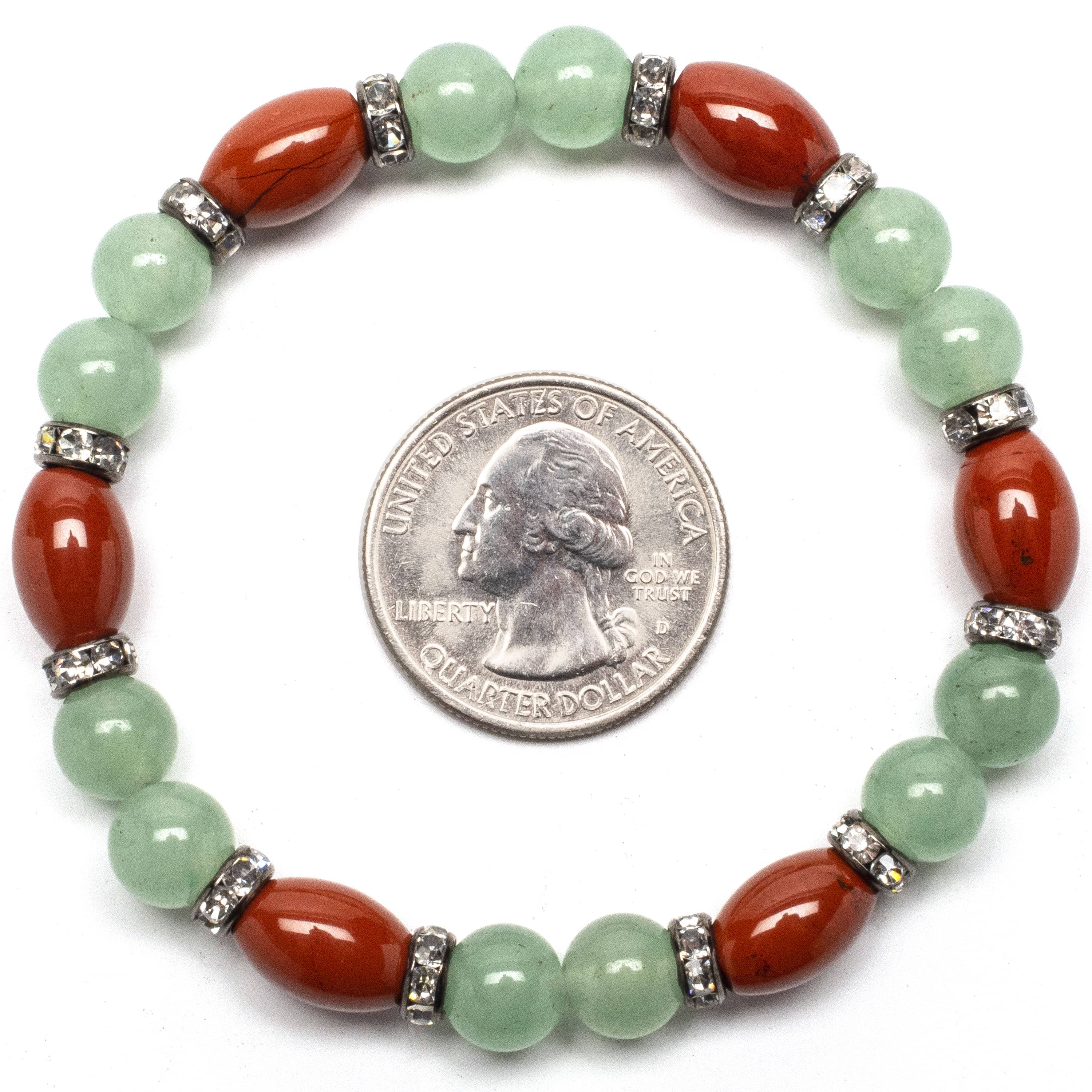 Kalifano Gemstone Bracelets Oval Carnelian with Round Aventurine Beads and Crystal Accents Gemstone Elastic Bracelet WHITE-BGP-031
