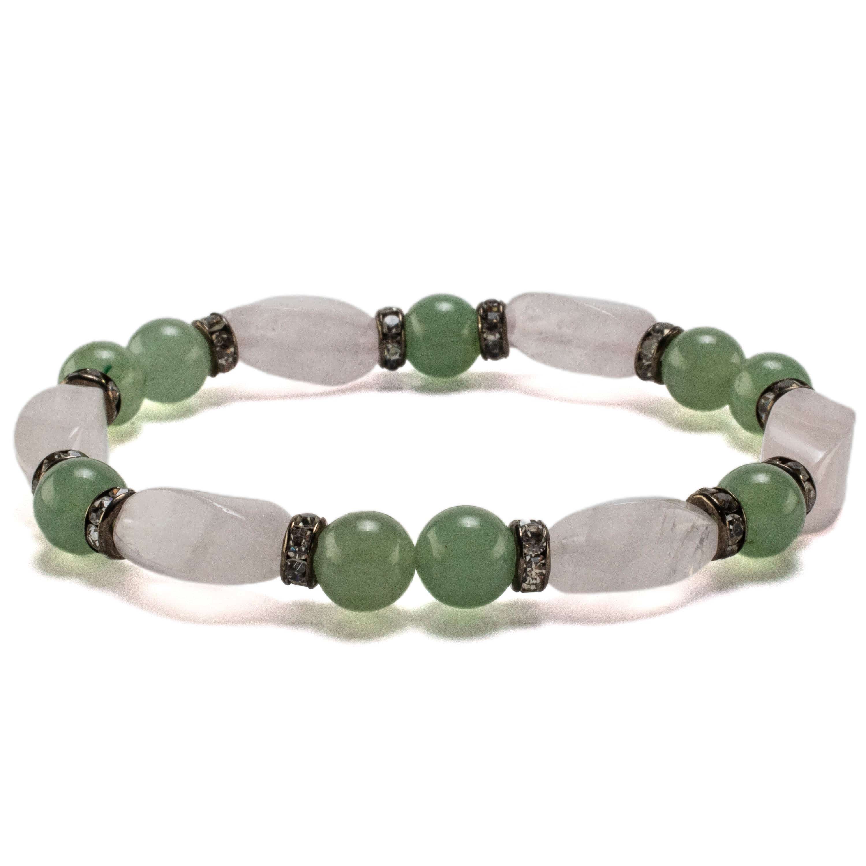 Kalifano Gemstone Bracelets Rose Quartz Twisted Bead and Round Aventurine with Crystal Accent Beads Gemstone Elastic Bracelet BLUE-BGP-029