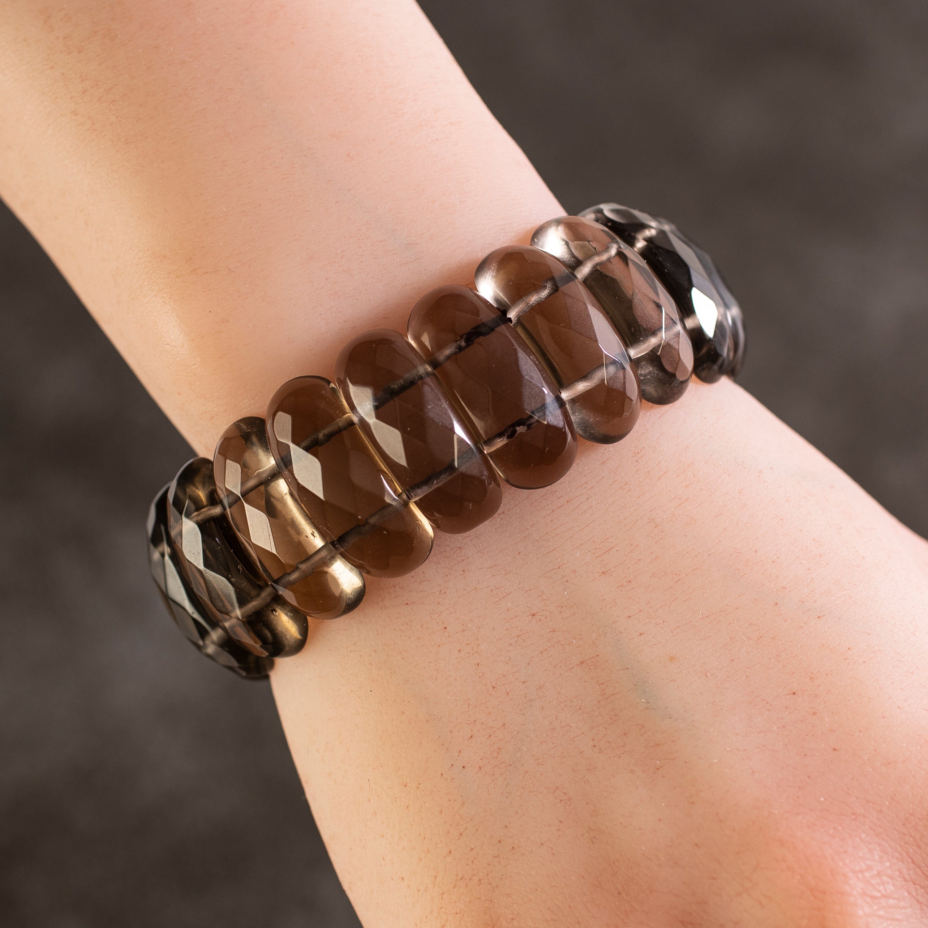 Kalifano Gemstone Bracelets Smoky Quartz Faceted Elastic Gemstone Bracelet RED-BGP-003