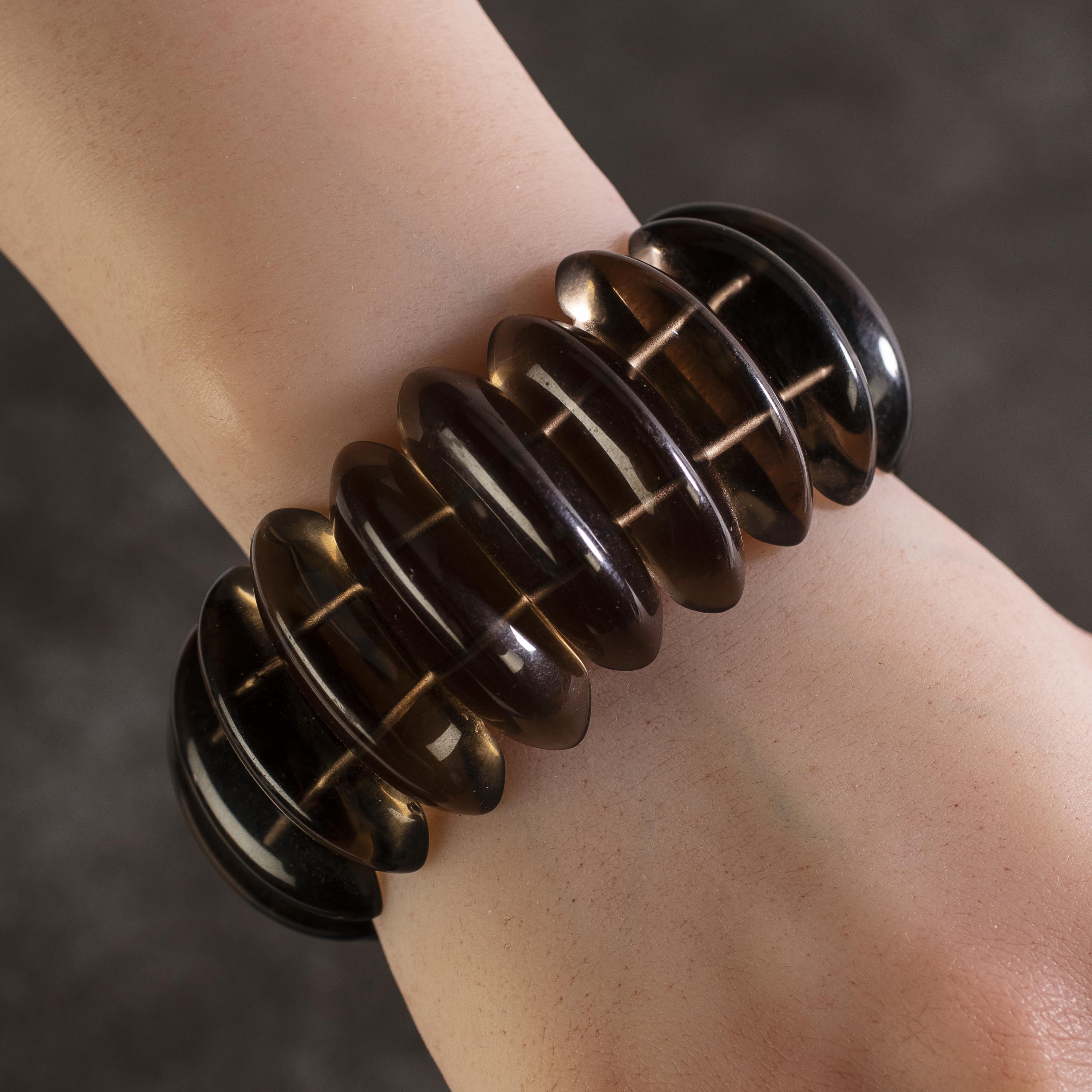 Kalifano Gemstone Bracelets Smoky Quartz Stretch Natural Gemstone Bracelet GOLD-BGP-021