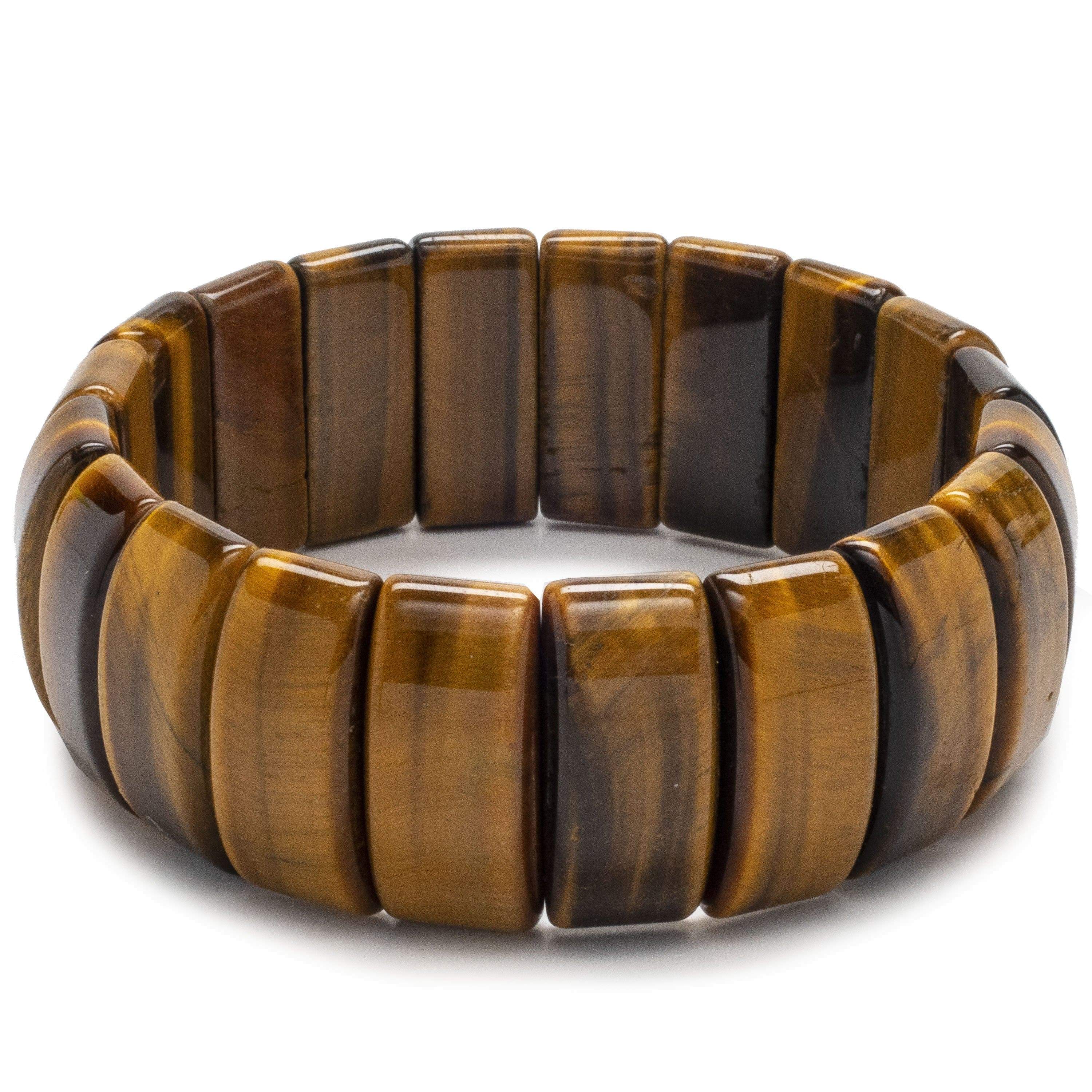 Kalifano Gemstone Bracelets Tiger Eye Rectangular Natural Gemstone Elastic Bracelet BLACK-BGP-012