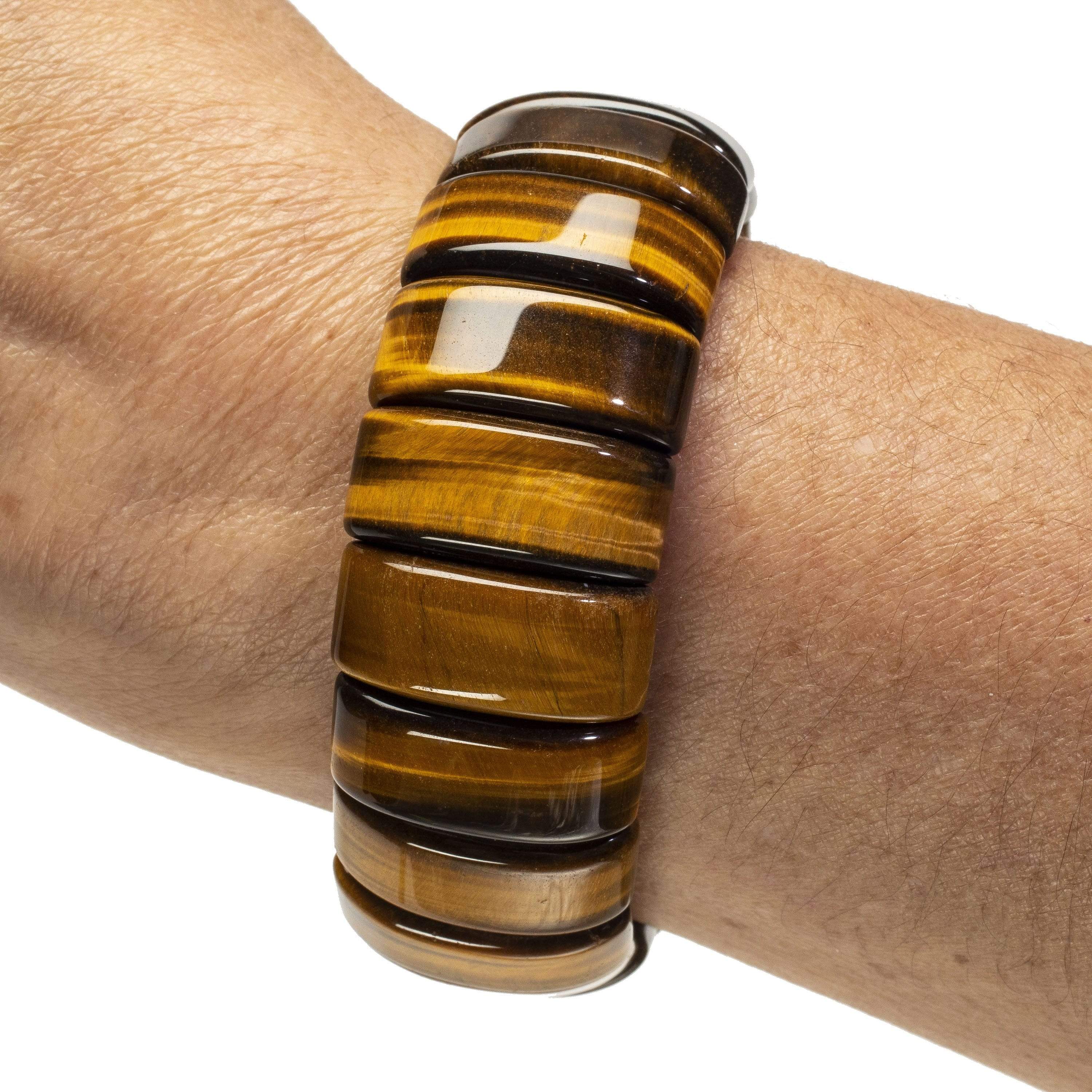 Kalifano Gemstone Bracelets Tiger Eye Rectangular Natural Gemstone Elastic Bracelet BLACK-BGP-012