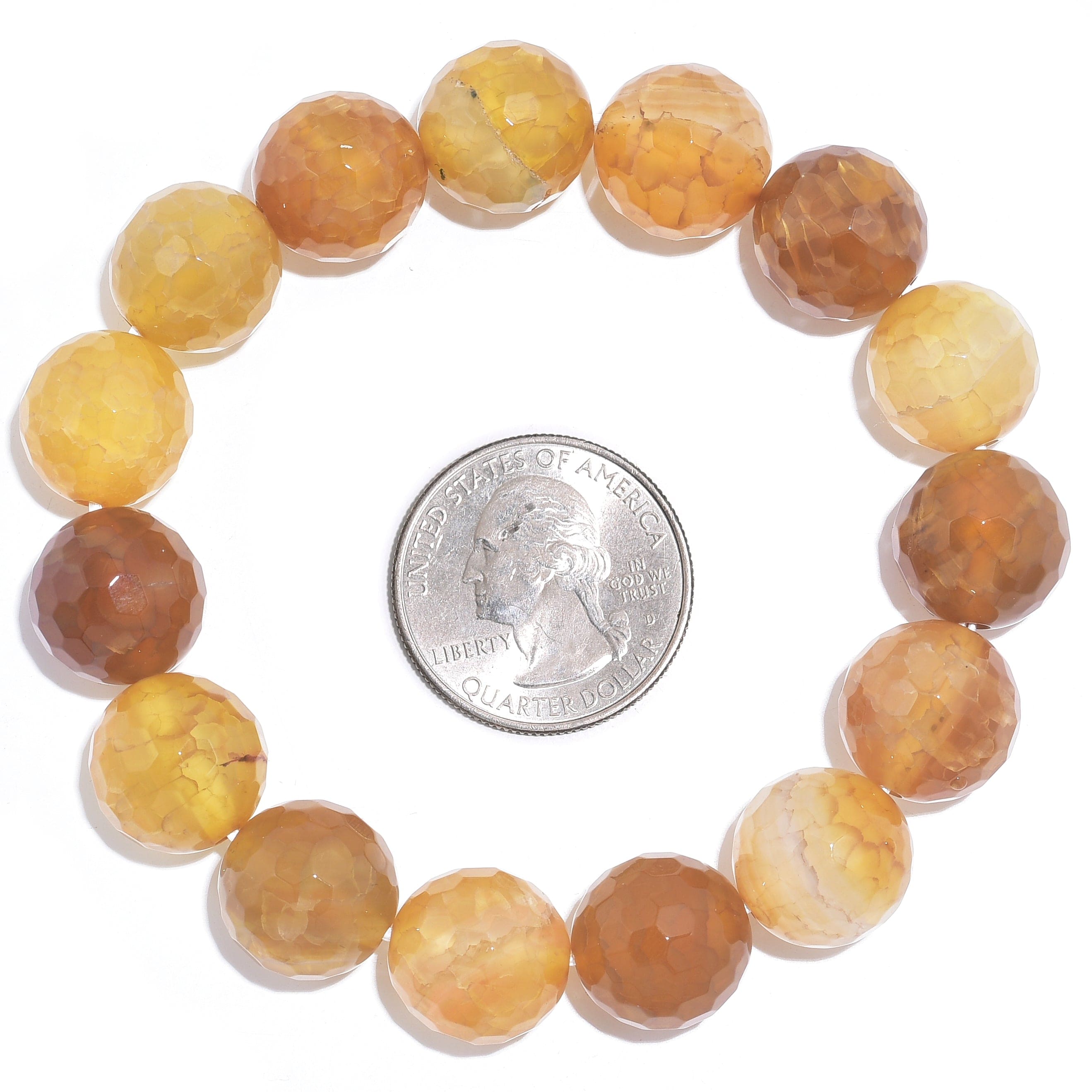 Kalifano Gemstone Bracelets Yellow Agate Faceted Natural Gemstone Bead Elastic Bracelet PLAT-BGP-032