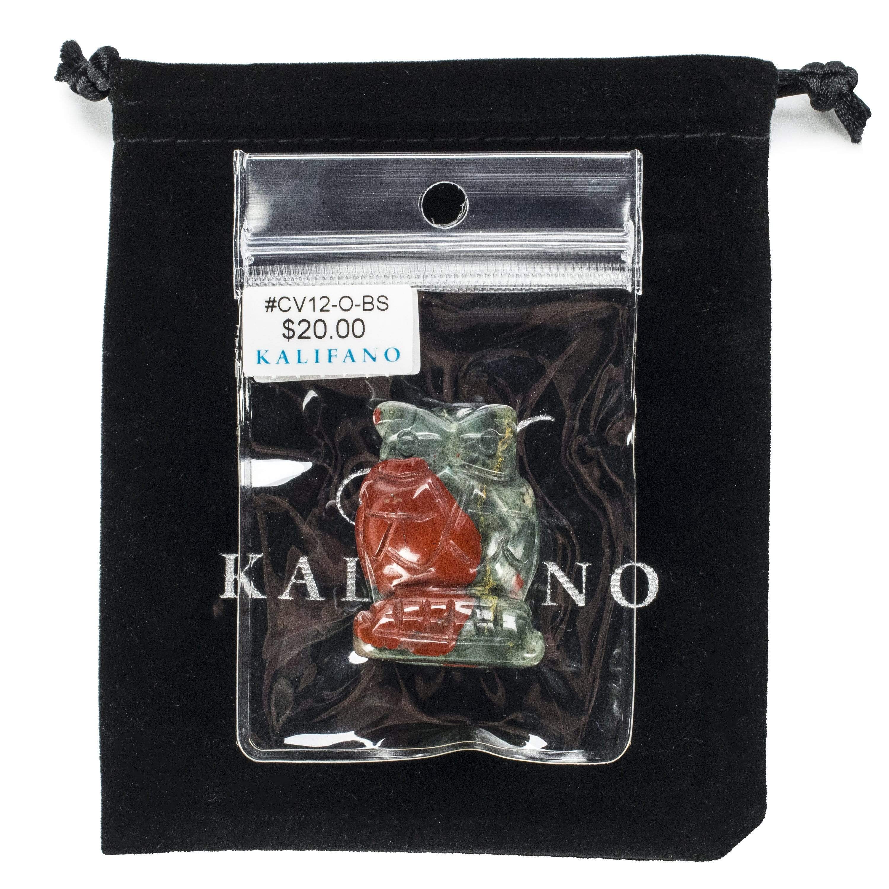 Kalifano Gemstone Carvings Bloodstone Owl 1.5" Natural Gemstone Carving CV12-O-BS
