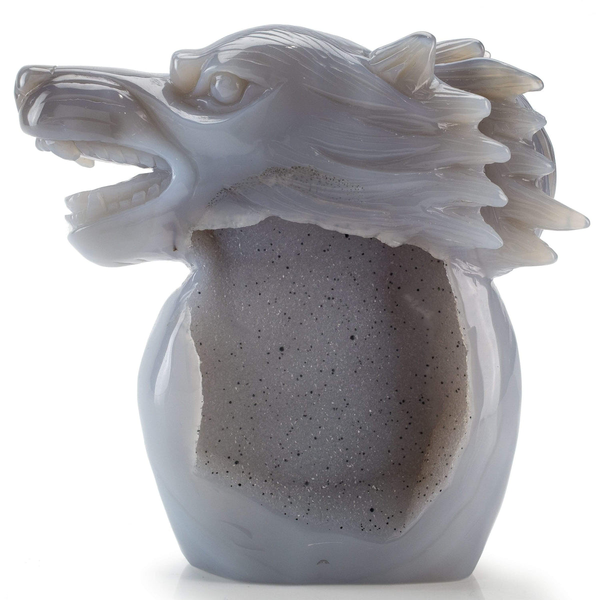 Kalifano Gemstone Carvings Chalcedony Agate Hand-Carved Wolf Carving CV1000.001