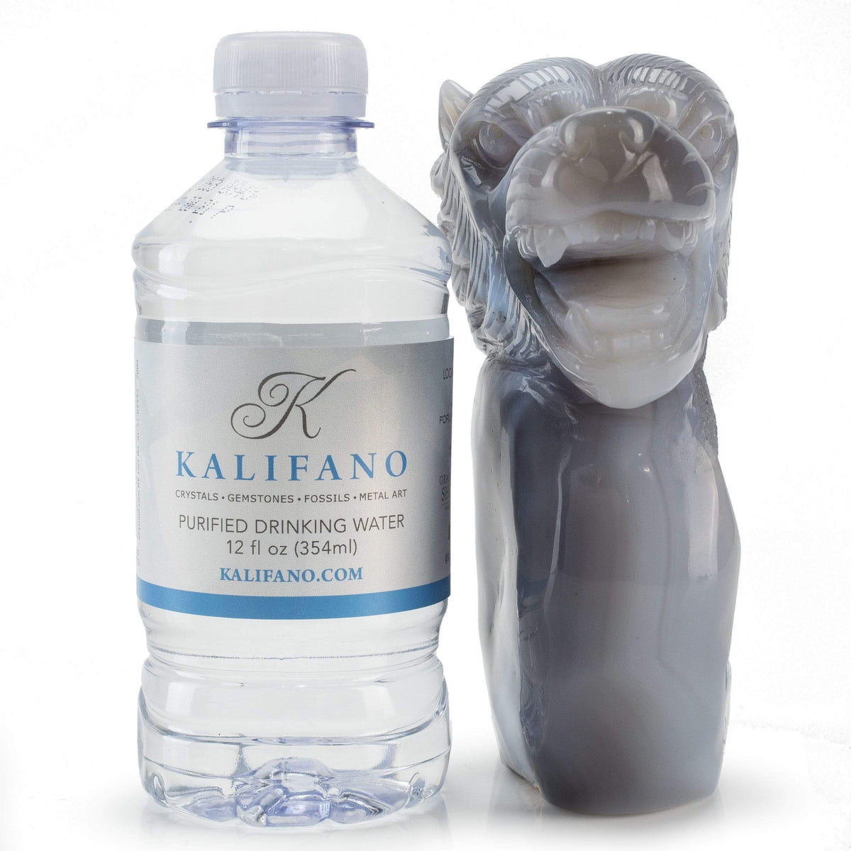 Kalifano Gemstone Carvings Chalcedony Agate Hand-Carved Wolf Carving CV1000.001