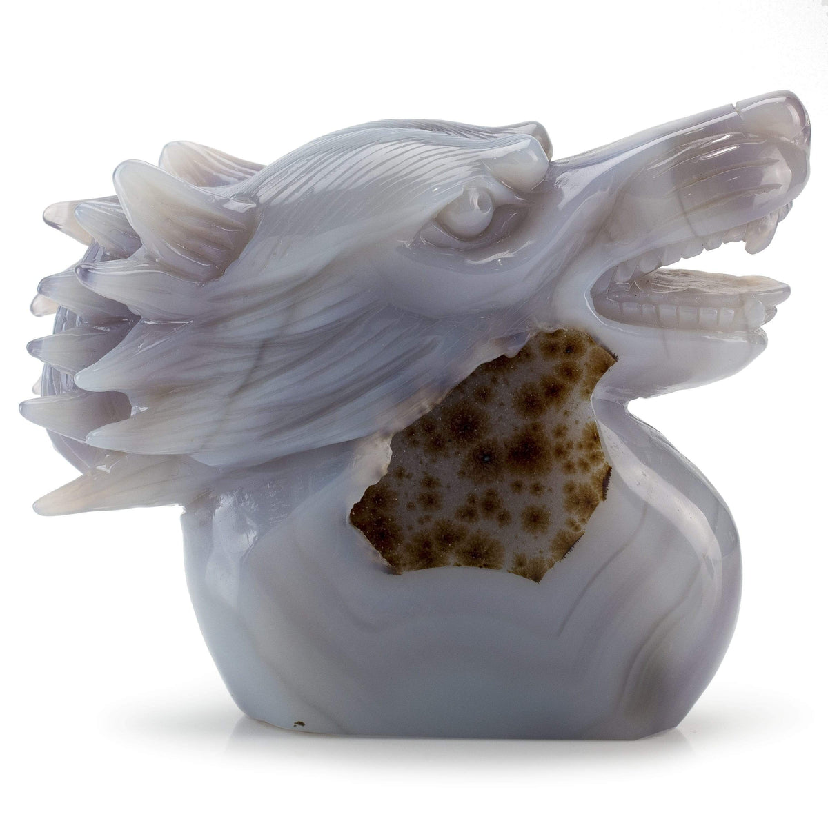 Kalifano Gemstone Carvings Chalcedony Agate Hand-Carved Wolf Carving CV550.002