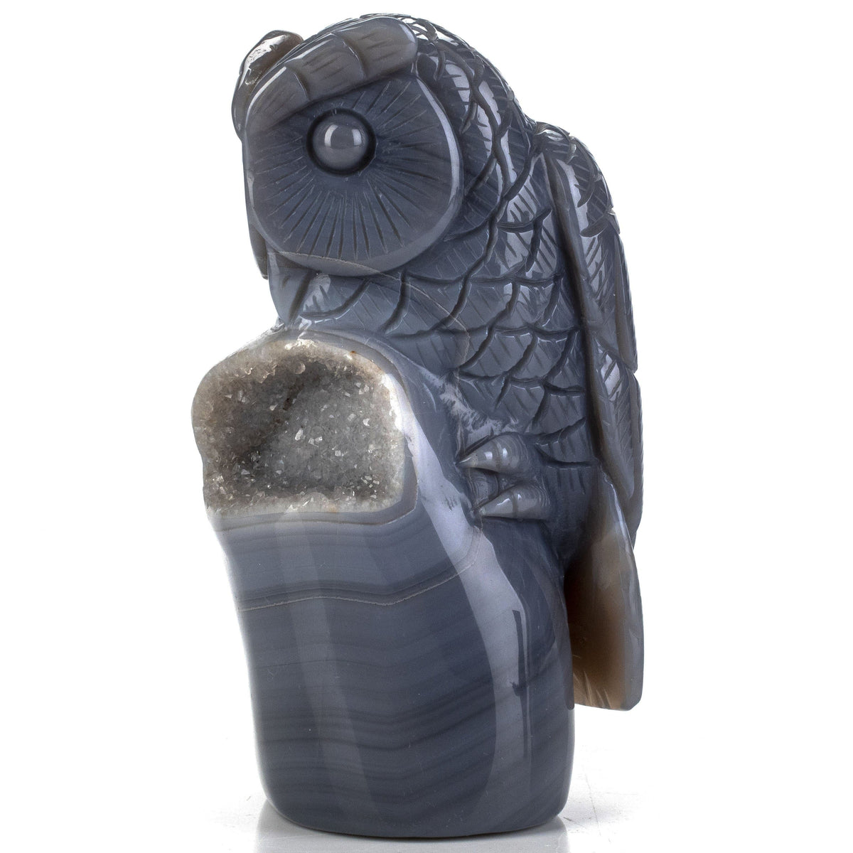 Kalifano Gemstone Carvings Natural Brazilian Blue Lace Agate Owl Animal Carving - 5.5 in CV321.001