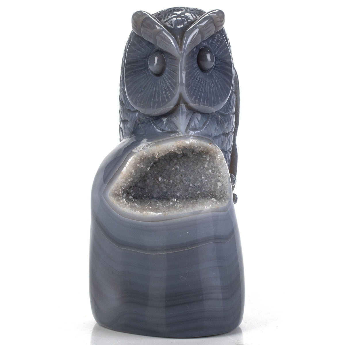 Kalifano Gemstone Carvings Natural Brazilian Blue Lace Agate Owl Animal Carving - 5.5 in CV321.001