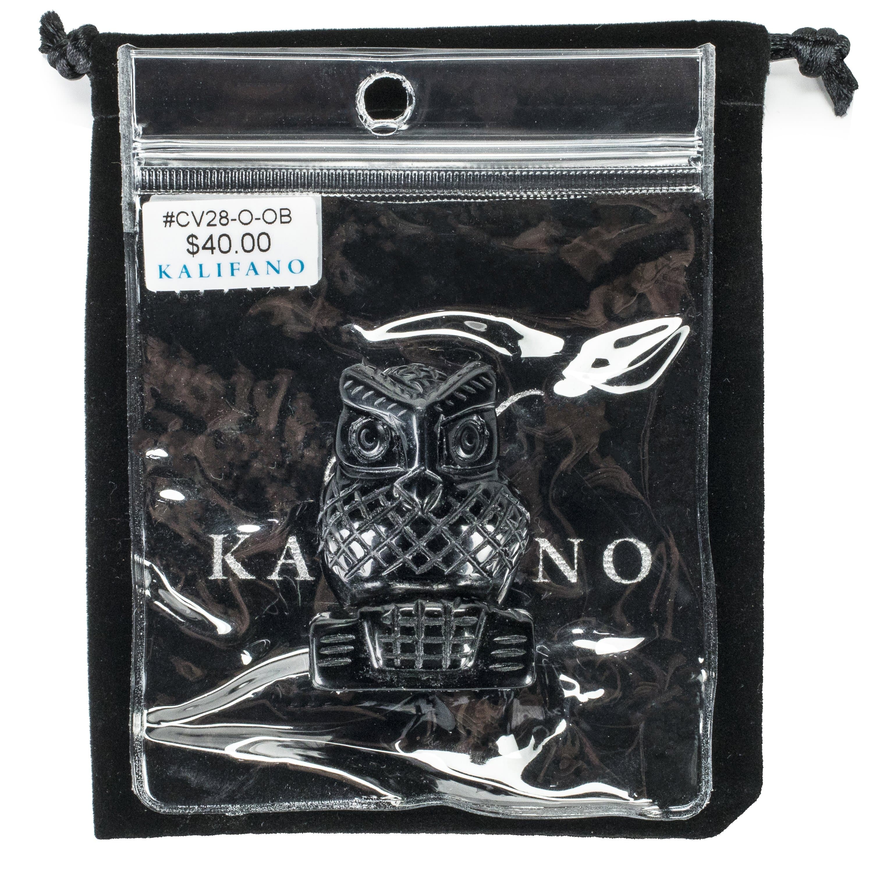 Kalifano Gemstone Carvings Obsidian Owl 2'' Natural Gemstone Carving CV28-O-OB