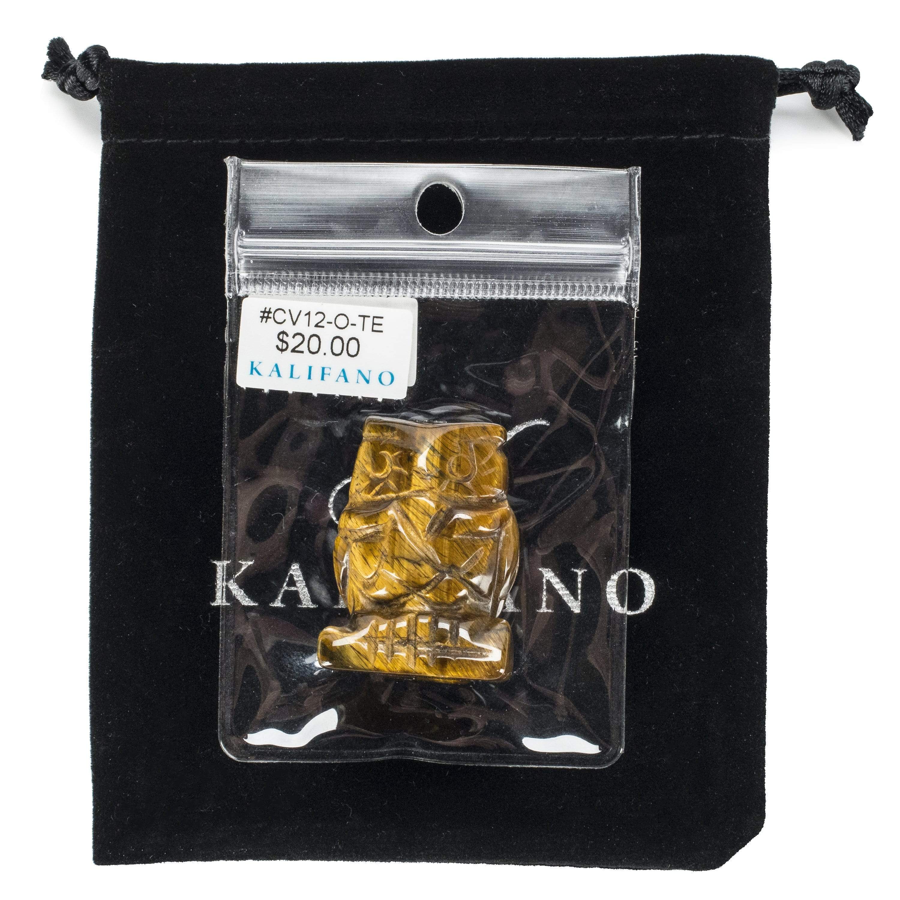 Kalifano Gemstone Carvings Tiger Eye Owl 1.5" Natural Gemstone Carving CV12-O-TE
