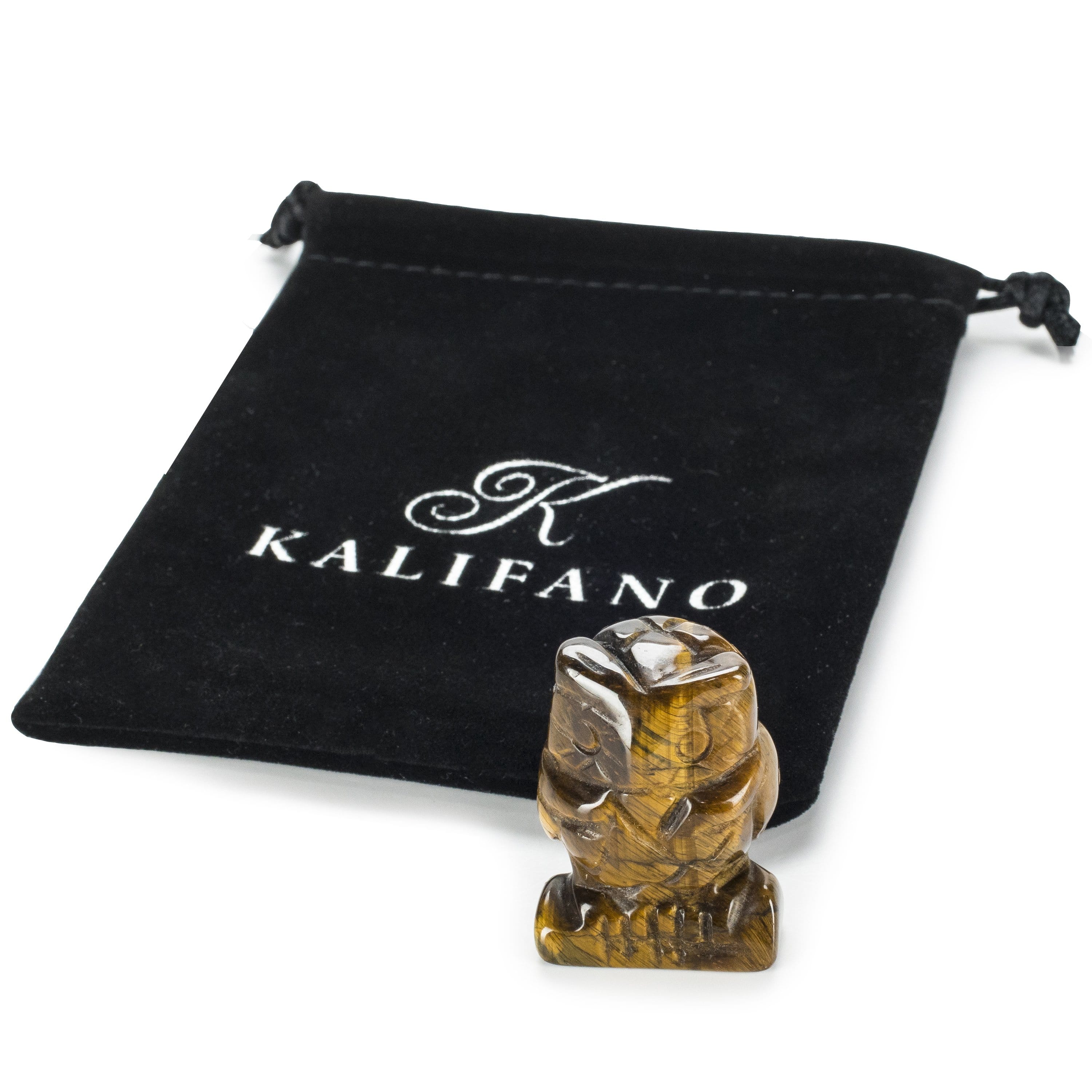 Kalifano Gemstone Carvings Tiger Eye Owl 1.5" Natural Gemstone Carving CV12-O-TE