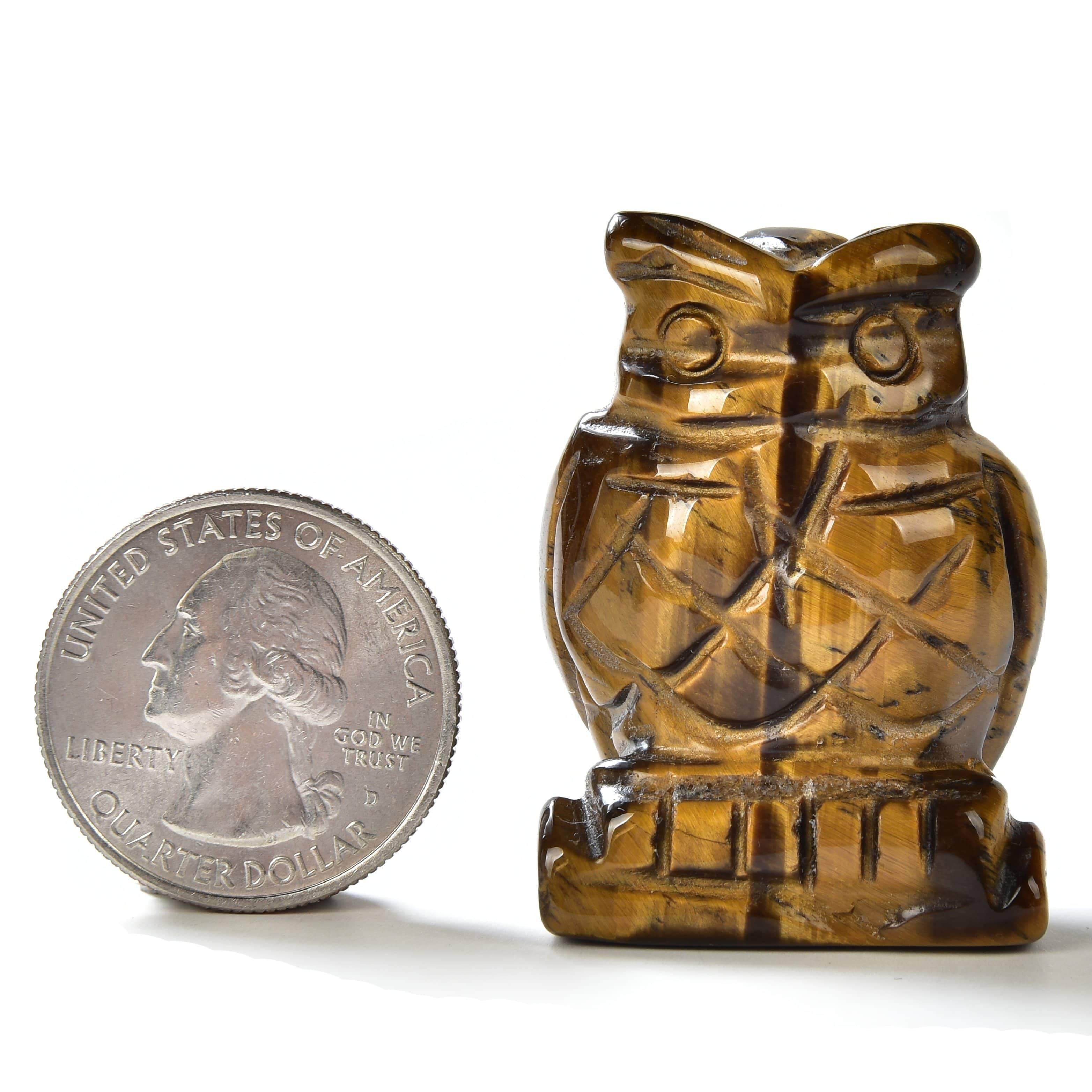 Kalifano Gemstone Carvings Tiger Eye Owl 1.5" Natural Gemstone Carving CV12-O-TE