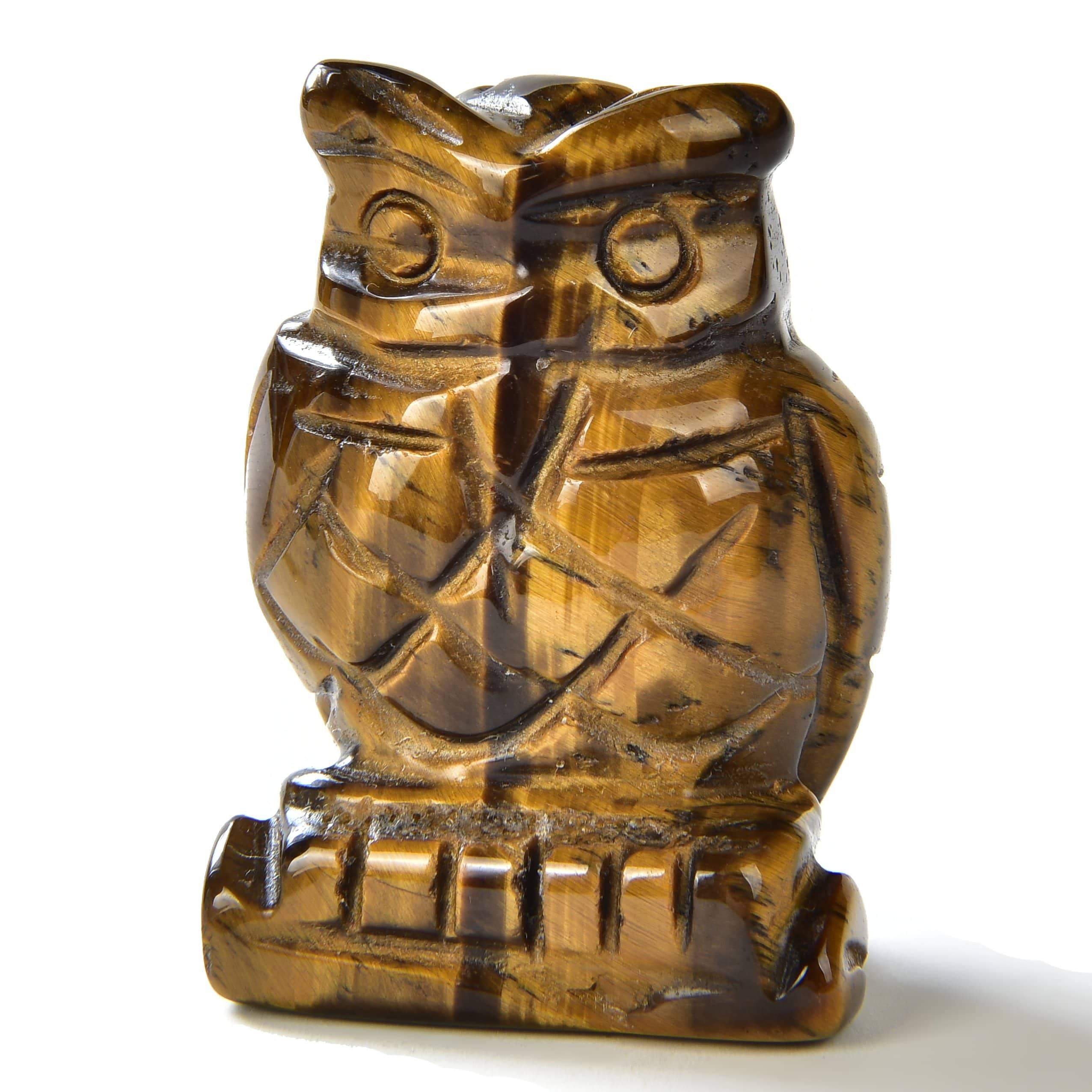 Kalifano Gemstone Carvings Tiger Eye Owl 1.5" Natural Gemstone Carving CV12-O-TE