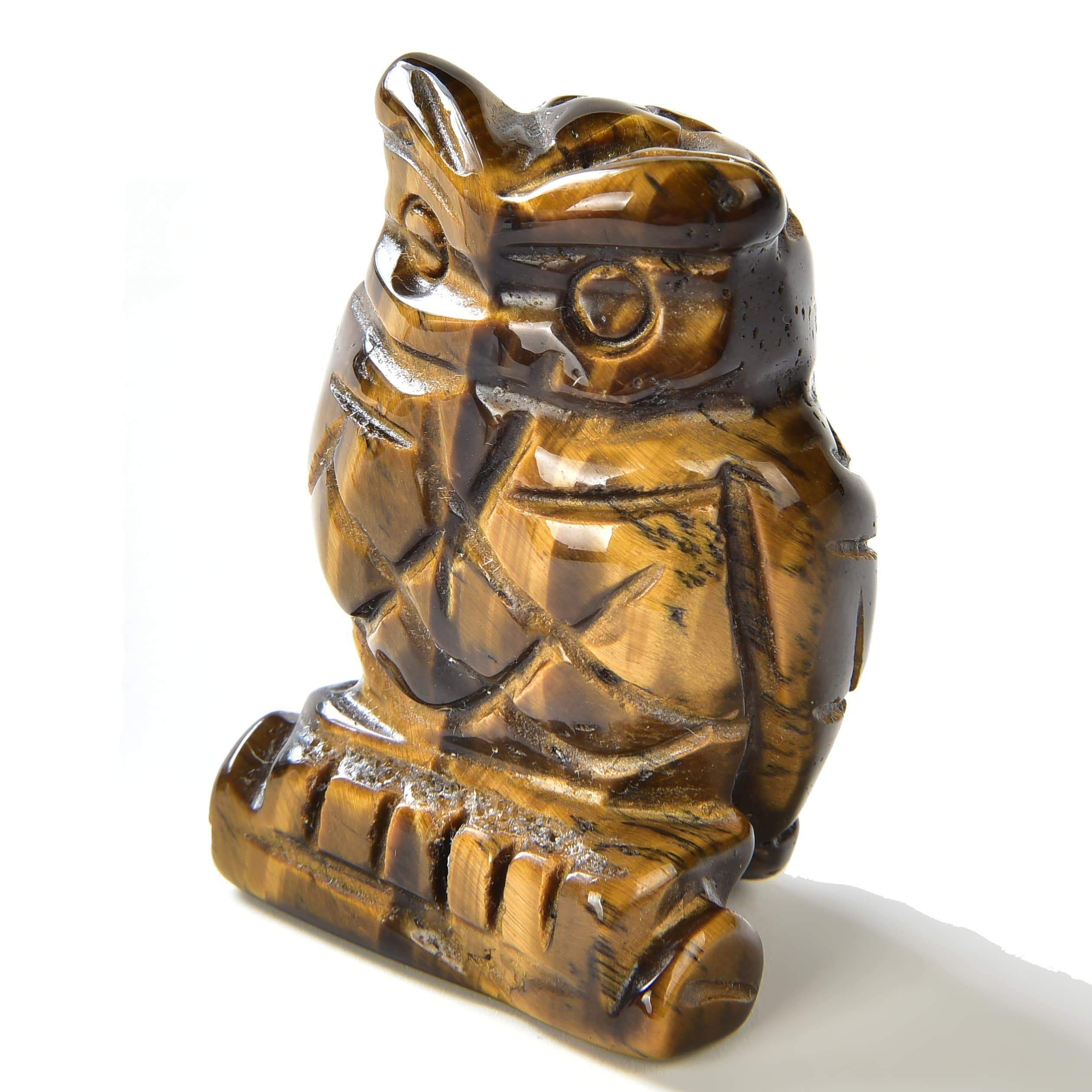 Kalifano Gemstone Carvings Tiger Eye Owl 1.5" Natural Gemstone Carving CV12-O-TE
