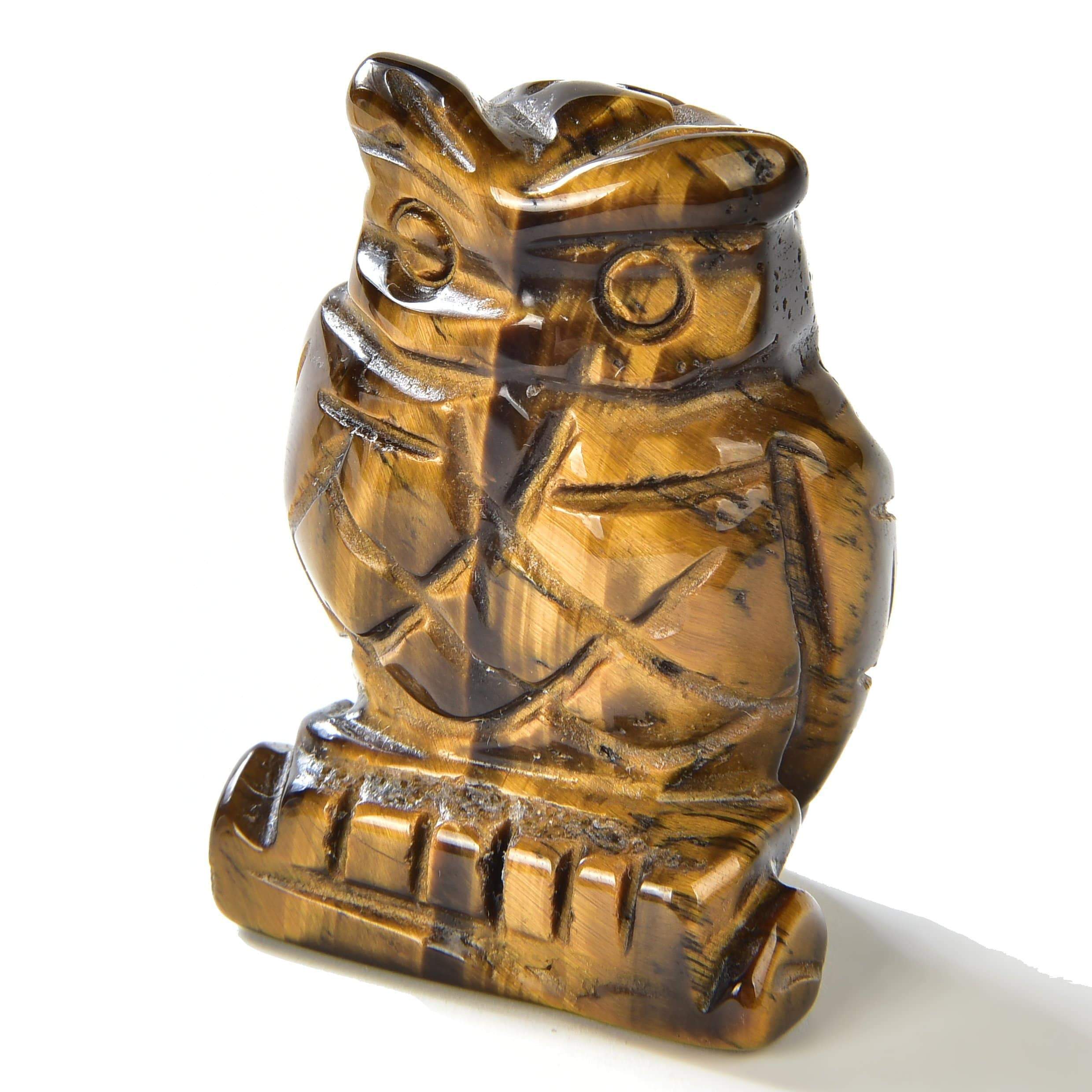 Kalifano Gemstone Carvings Tiger Eye Owl 1.5" Natural Gemstone Carving CV12-O-TE