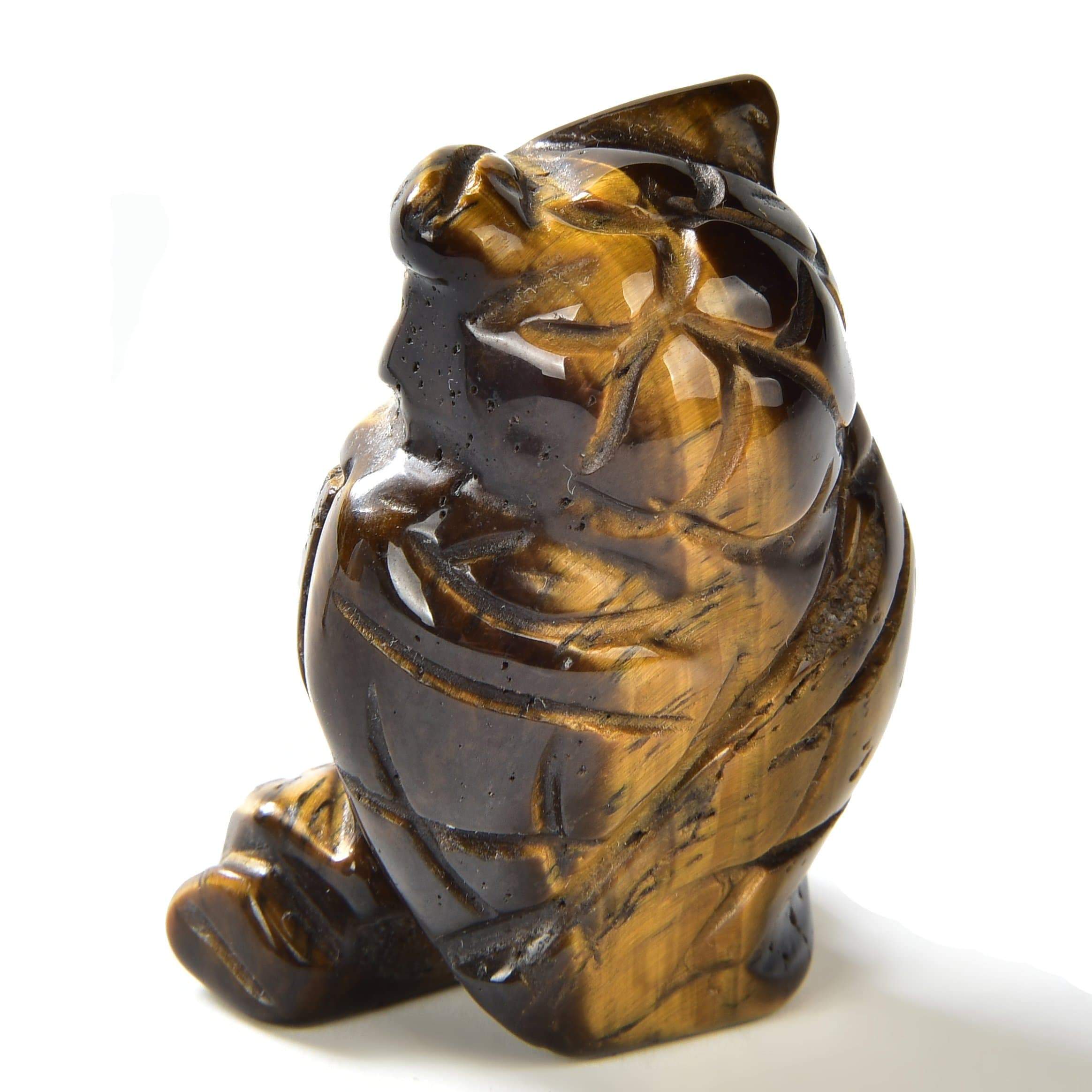 Kalifano Gemstone Carvings Tiger Eye Owl 1.5" Natural Gemstone Carving CV12-O-TE