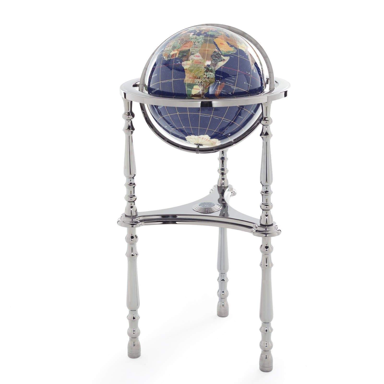 Kalifano Gemstone Globes 37" Tall Gemstone Globe with Lapis Ocean on Ambassador Gun Metal 3-Leg High Stand GTH330GM-LP