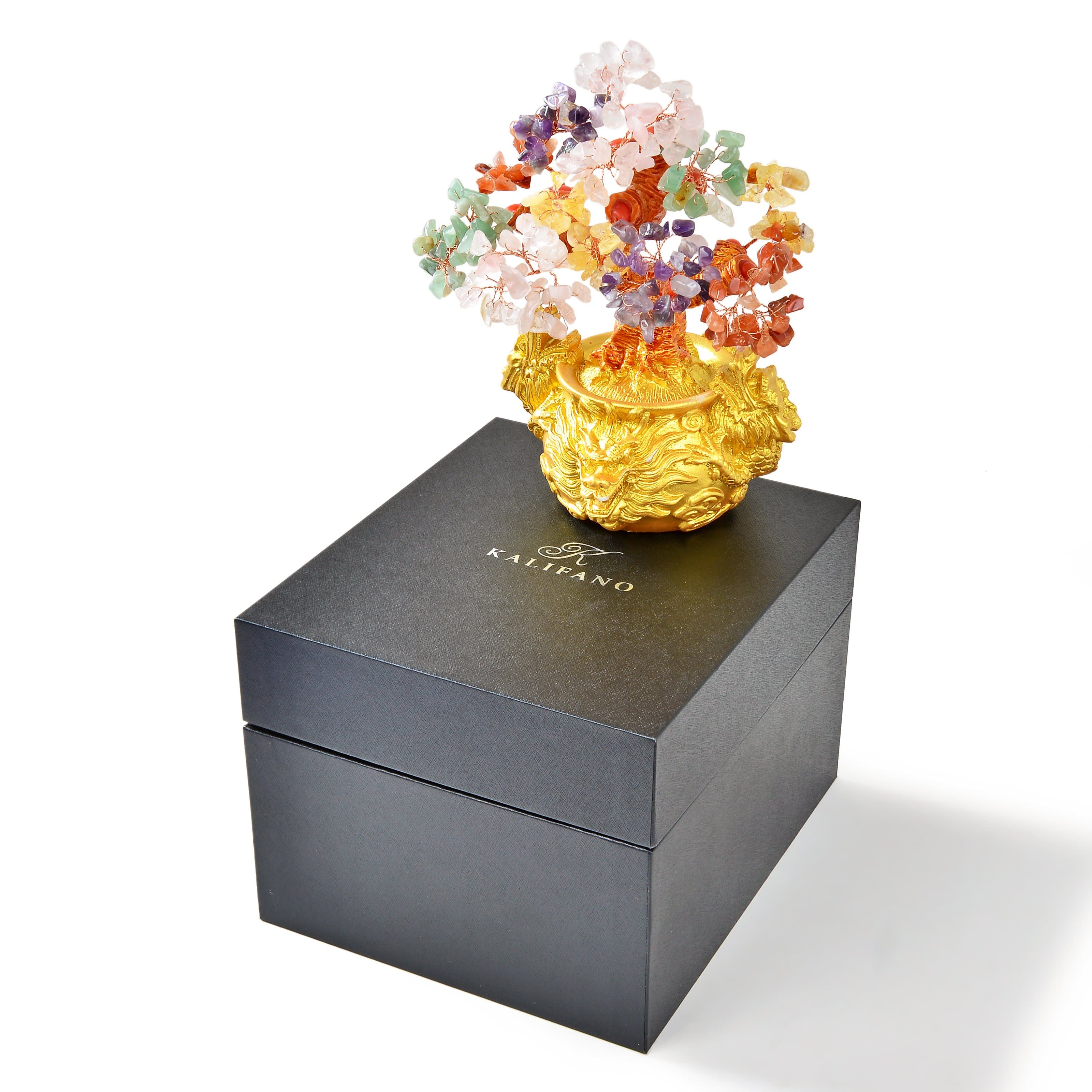 Kalifano Gemstone Trees Multi Natural Gemstone Tree of Life with Dragon Base K940DB-MT