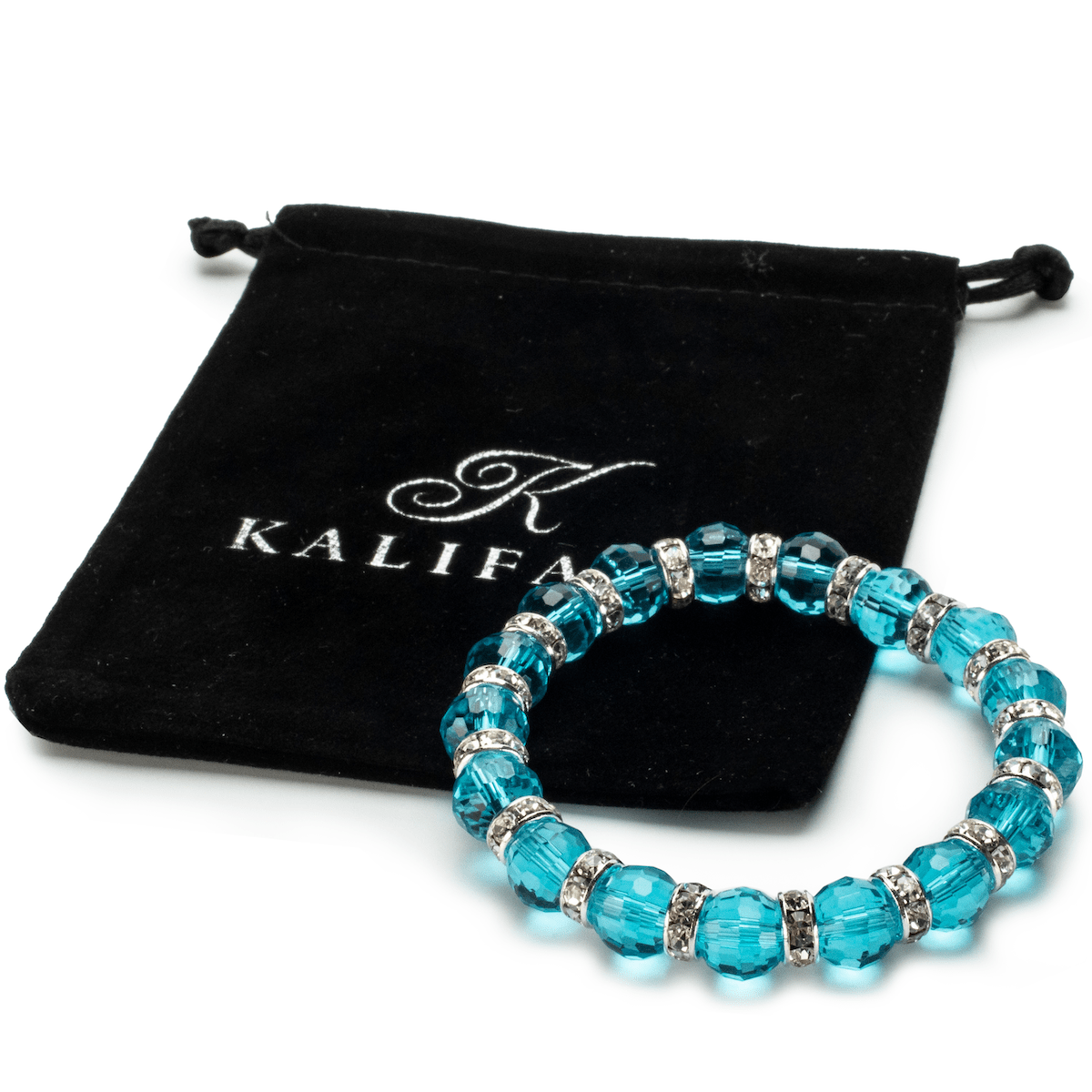 Kalifano Gorgeous Glass Jewelry Aqua Marine Gorgeous Glass Bracelet with Cubic Zirconia Crystals BLUE-BGG-N28