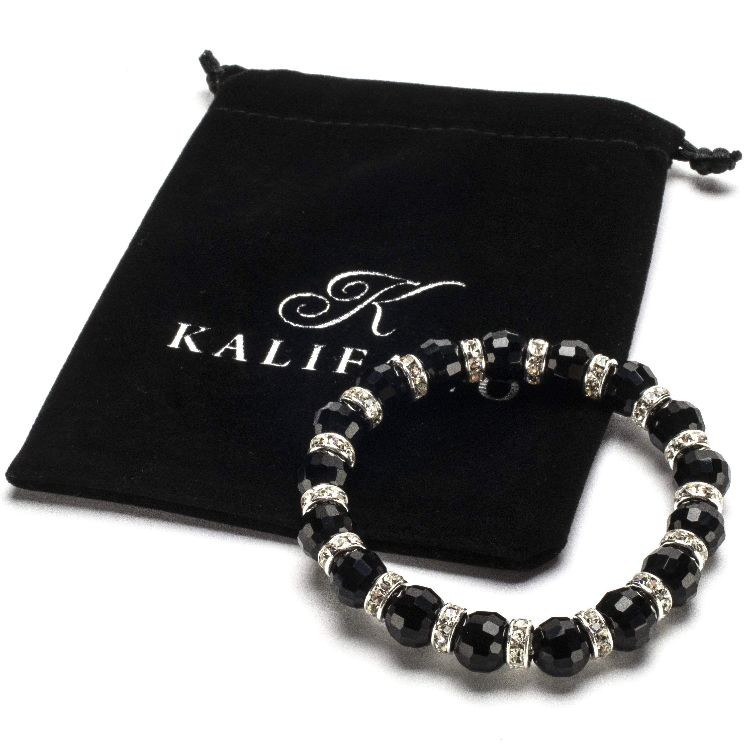 Kalifano Gorgeous Glass Jewelry Black Jet Gorgeous Glass Bracelet with Cubic Zirconia Crystals BLUE-BGG-BJ