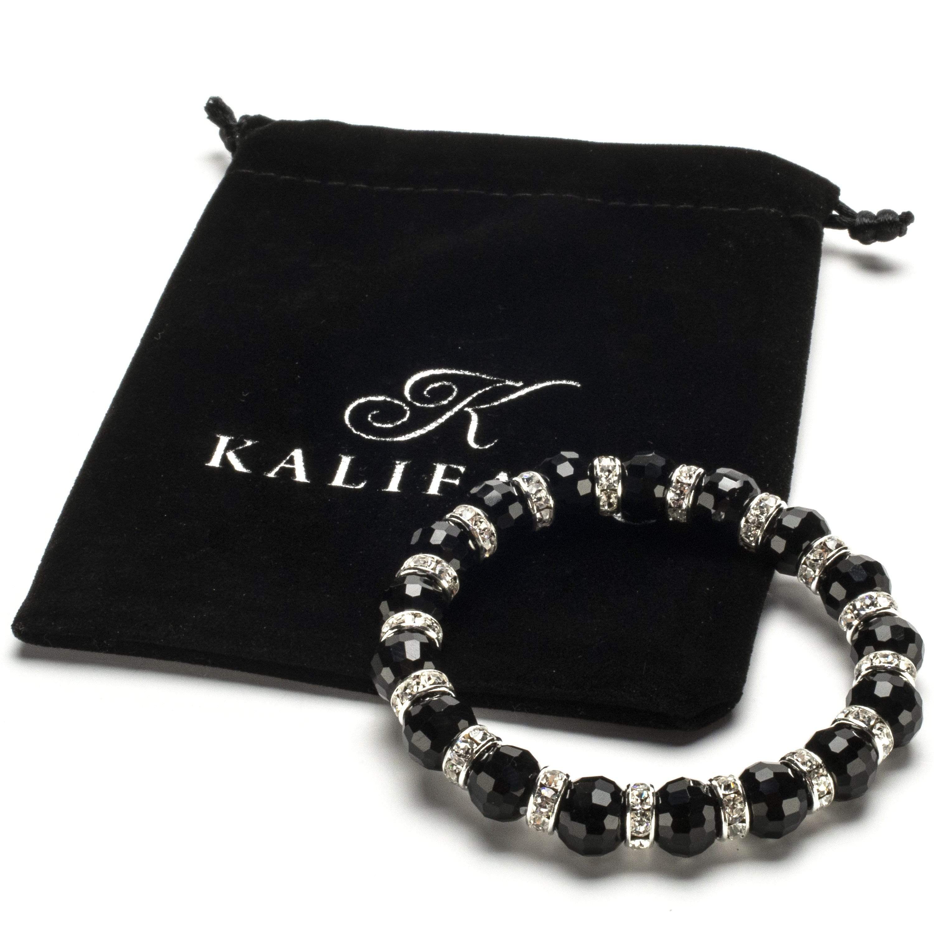 Kalifano Gorgeous Glass Jewelry Black Onyx Gorgeous Glass Bracelet with Cubic Zirconia Crystals BLUE-BGG-N13