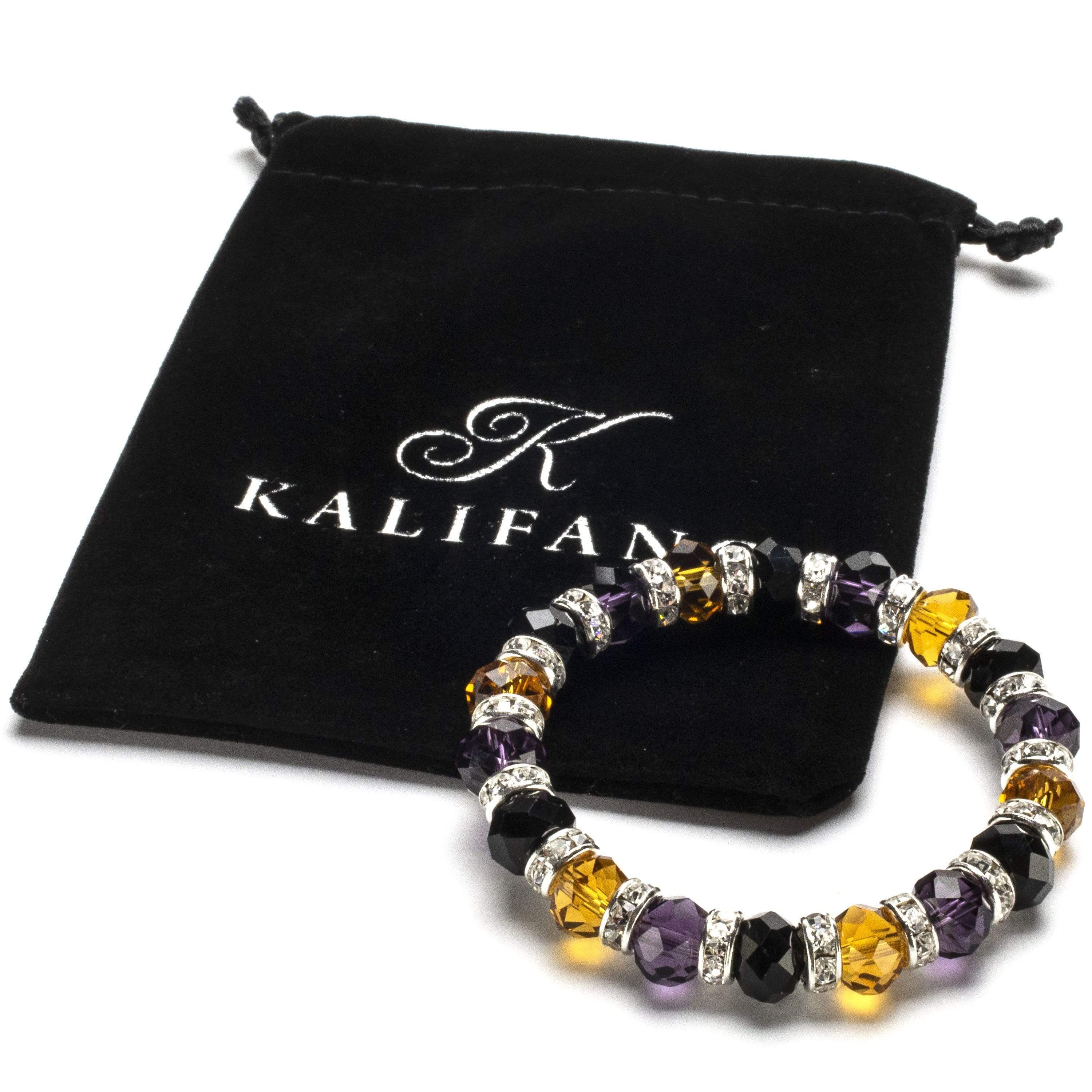 Kalifano Gorgeous Glass Jewelry Multi-Colored Gorgeous Glass Bracelet with Cubic Zirconia Crystals BLUE-BGG-05