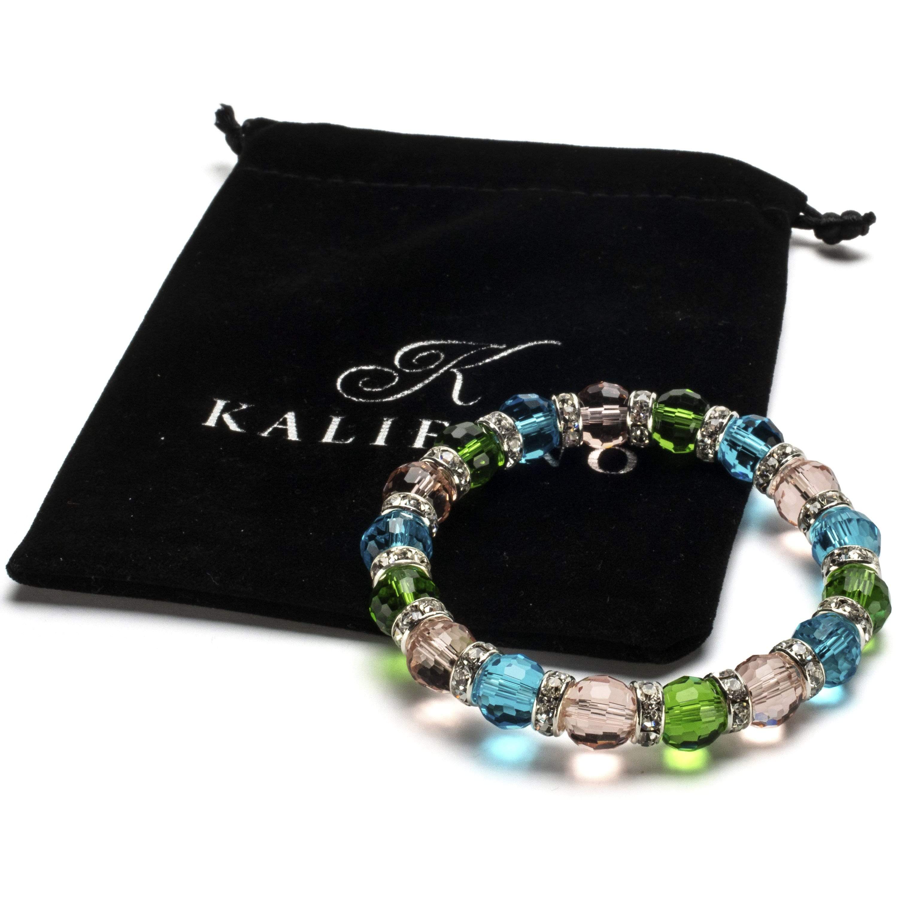 Kalifano Gorgeous Glass Jewelry Multicolored Gorgeous Glass Bracelet with Cubic Zirconia Crystals BLUE-BGG-N03