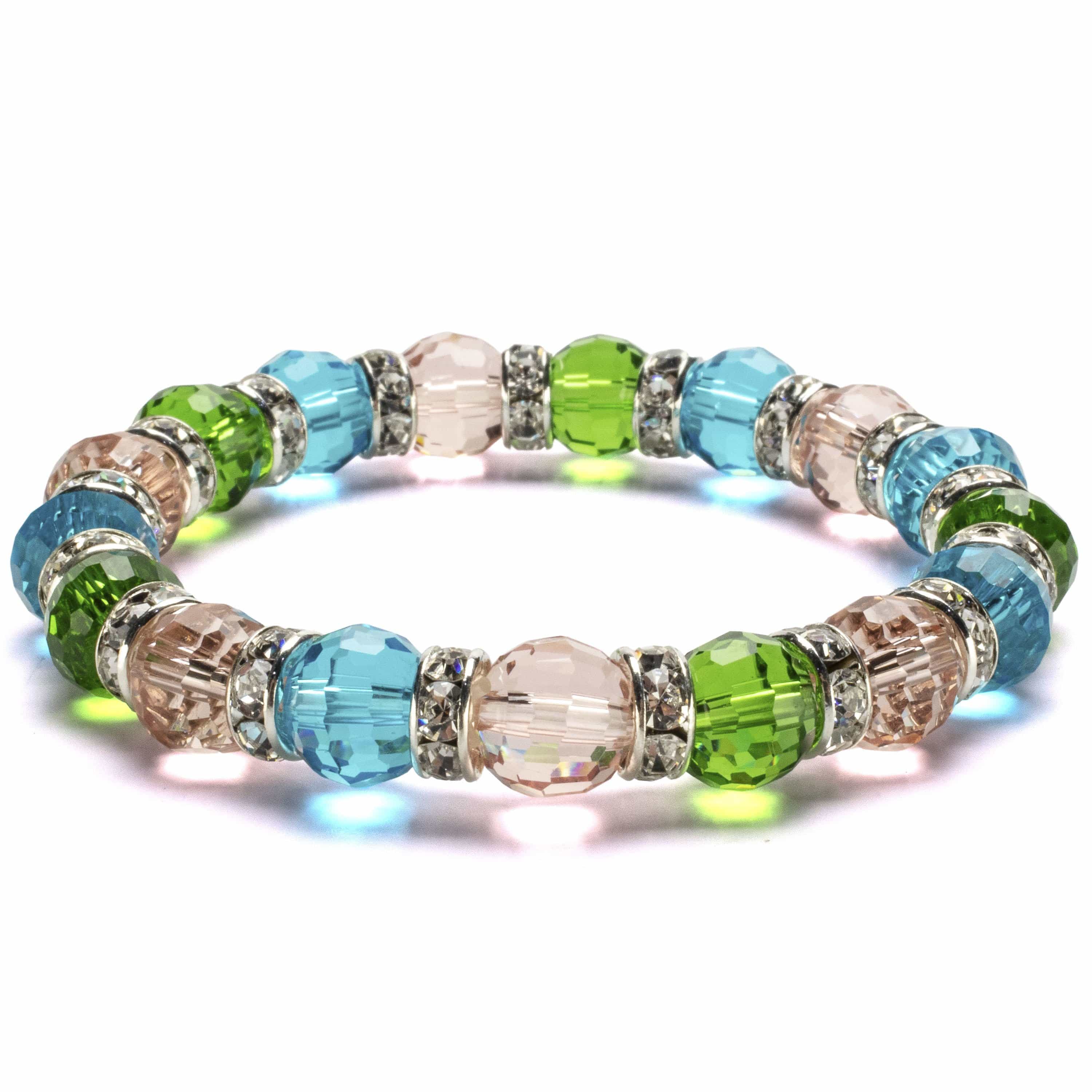 Kalifano Gorgeous Glass Jewelry Multicolored Gorgeous Glass Bracelet with Cubic Zirconia Crystals BLUE-BGG-N03