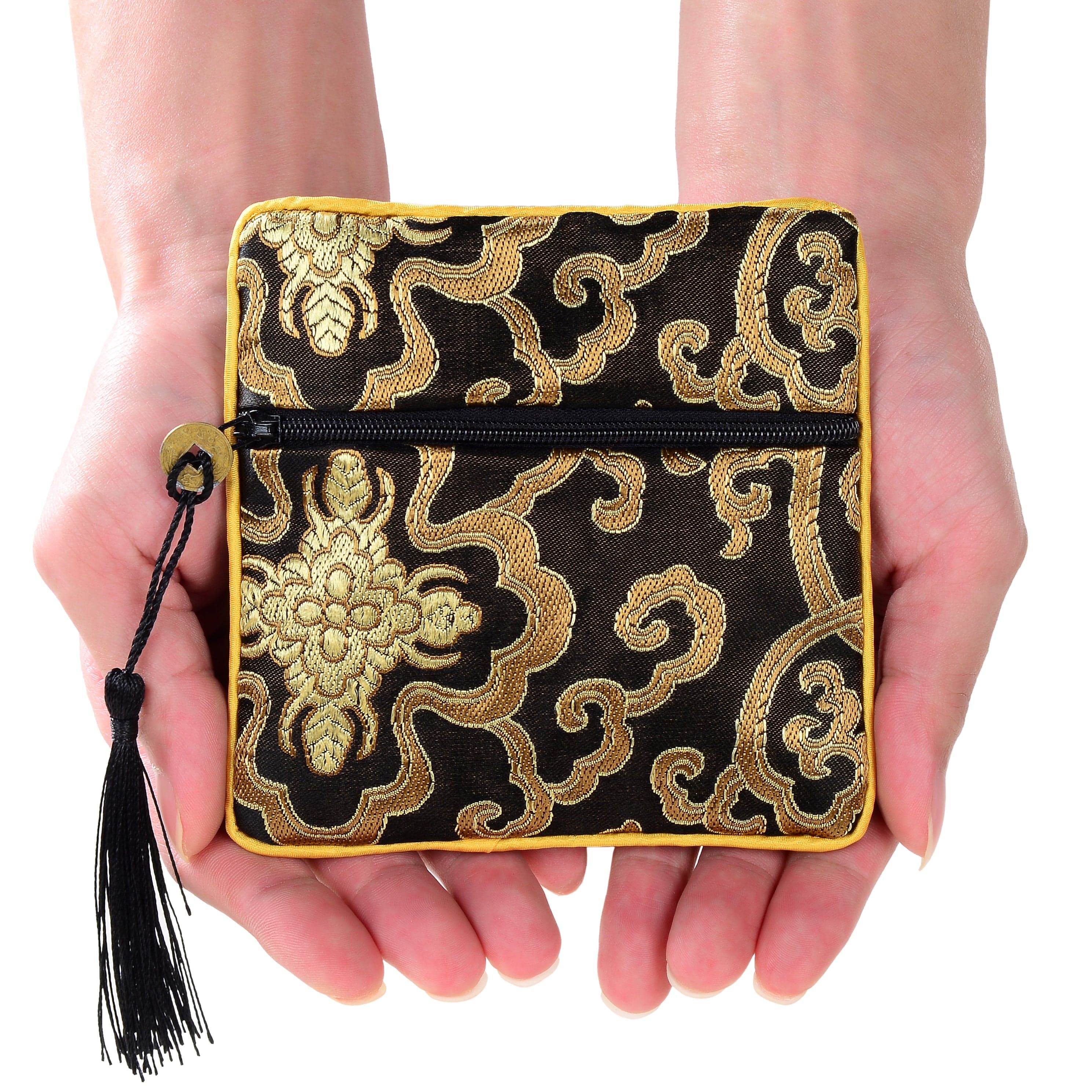 KALIFANO JEWELRY POUCHES Black Silk Jewlery & Coin Pouch with Zipper POUCH-Z-BK