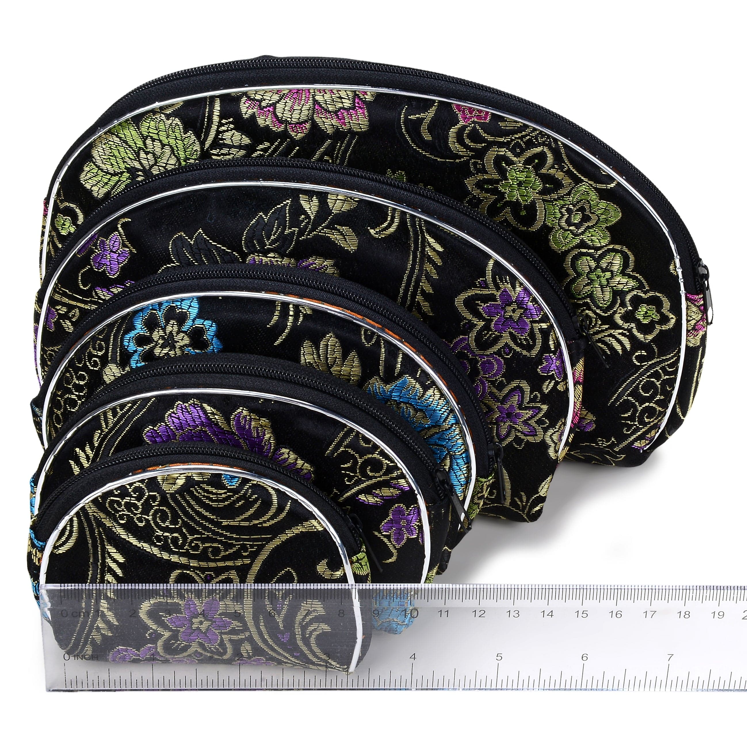 Kalifano JEWELRY POUCHES Black Silk Pouch - 5 piece set POUCH5-BK