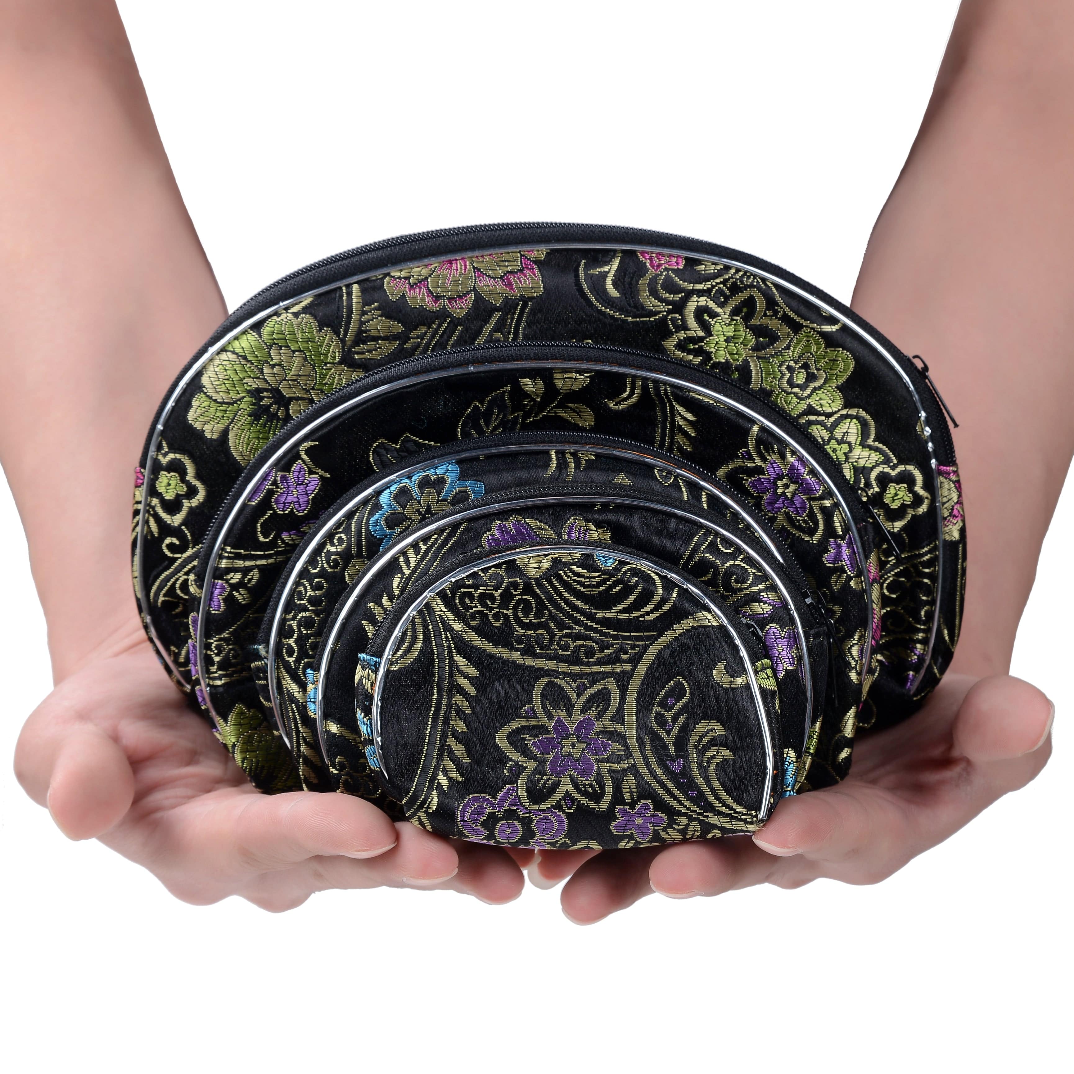 Kalifano JEWELRY POUCHES Black Silk Pouch - 5 piece set POUCH5-BK