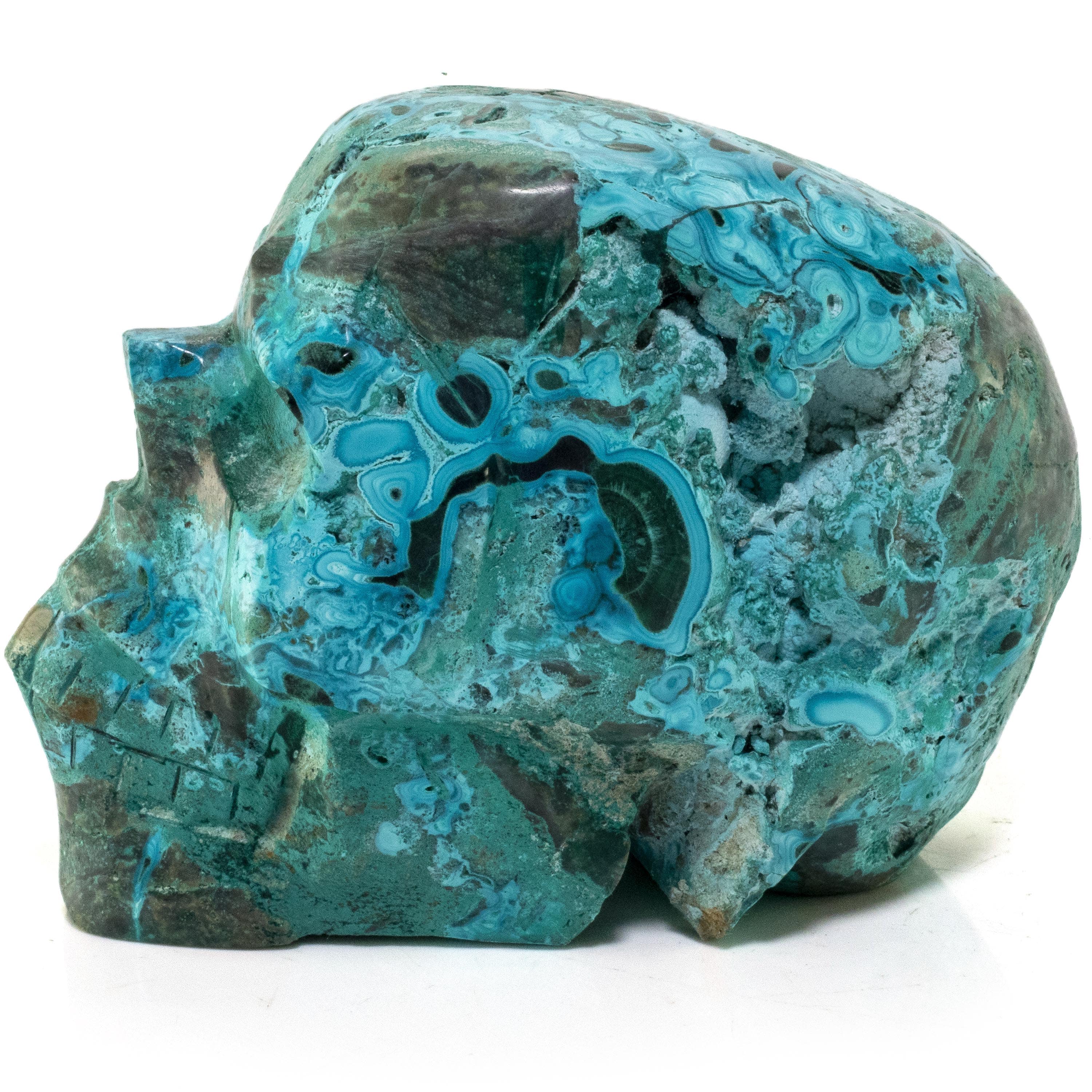 Kalifano Malachite Chrysocolla Skull Carving 4" / 596g SK2200-CRY.001