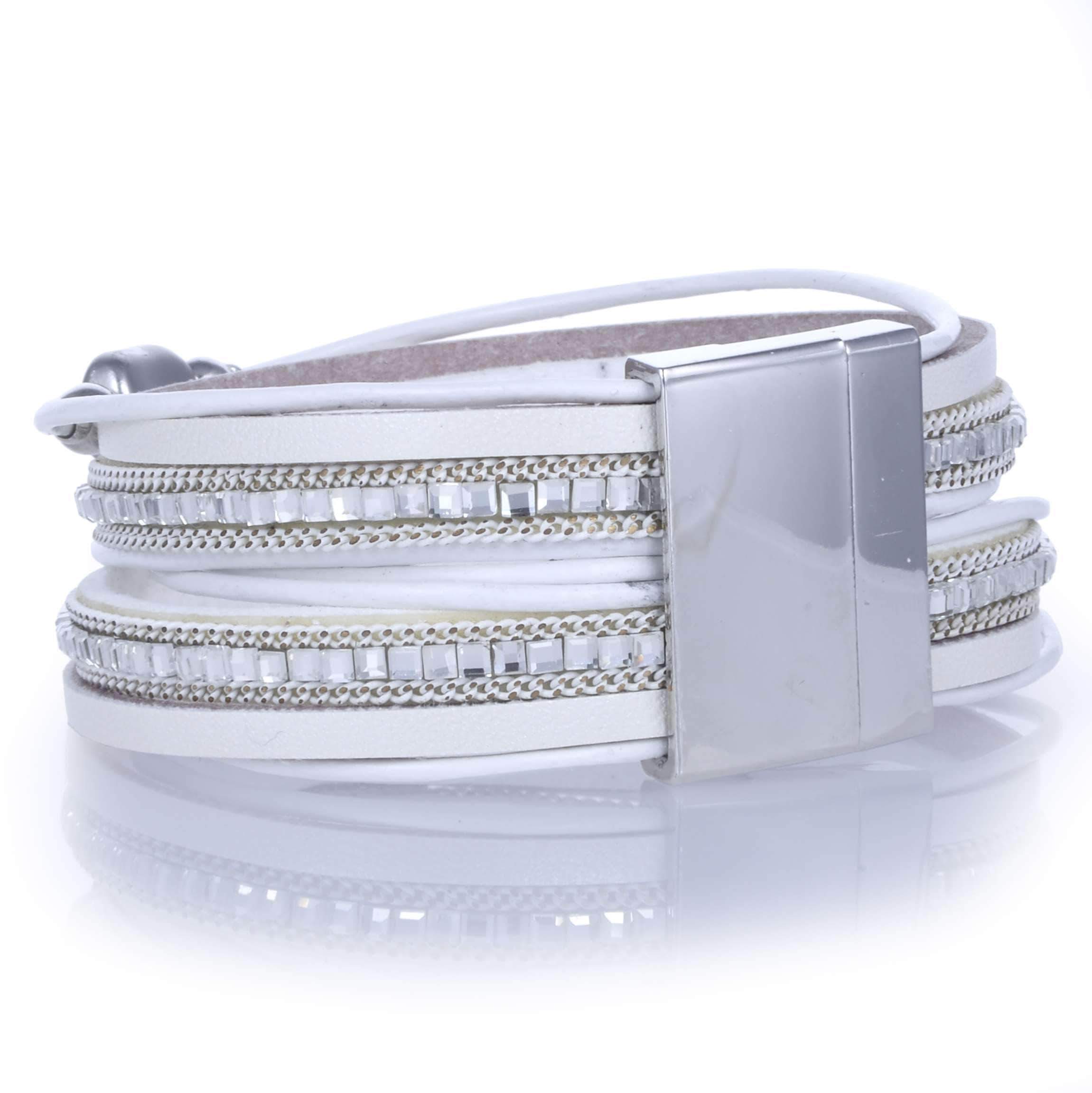 Multiple Strand Pebble Beads Bracelet in White back view