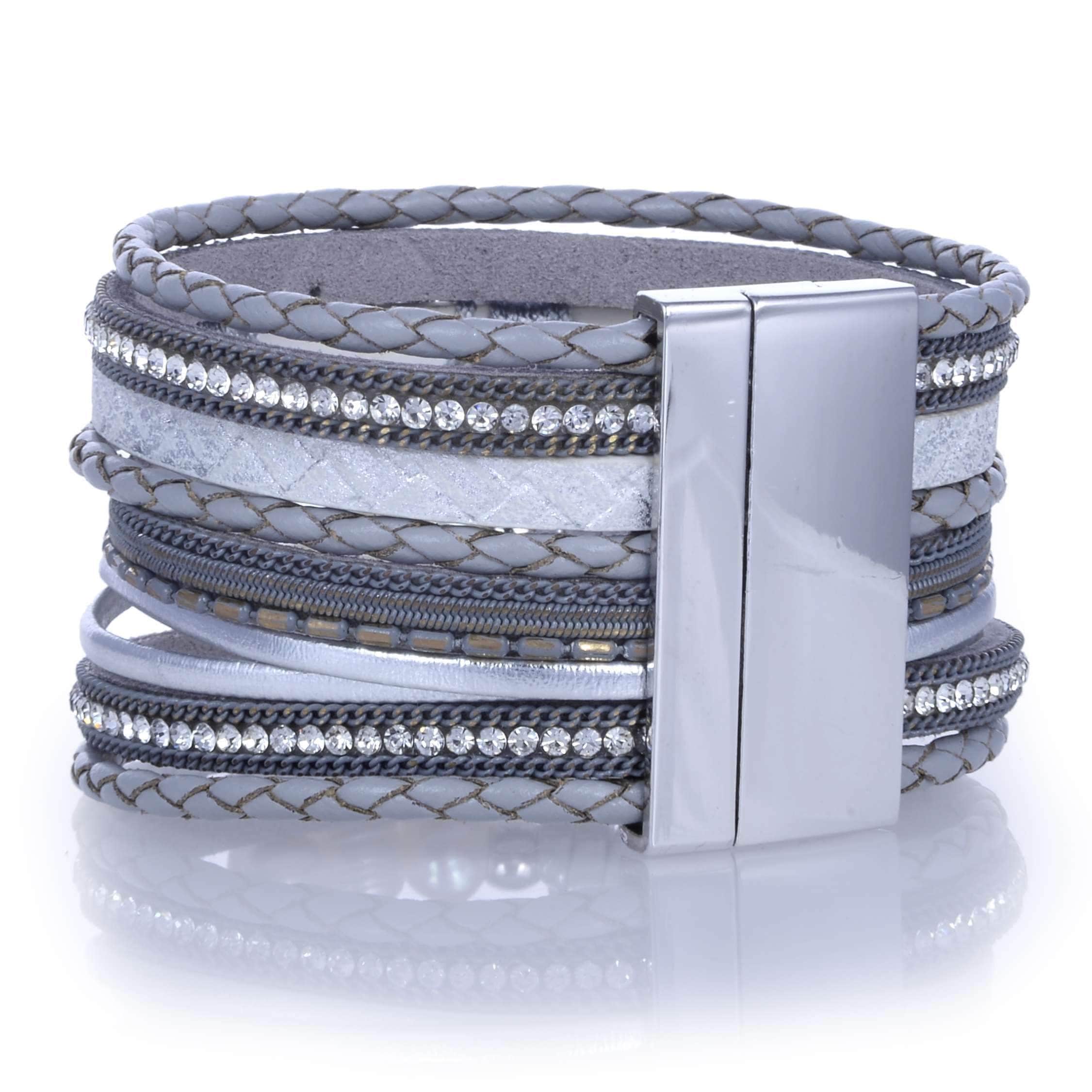 Kalifano Multiwrap Bracelets Multiple Strand Bracelet with Tree of Life Design Dark Gray With Magnetic Clasp BMW-01-GY2