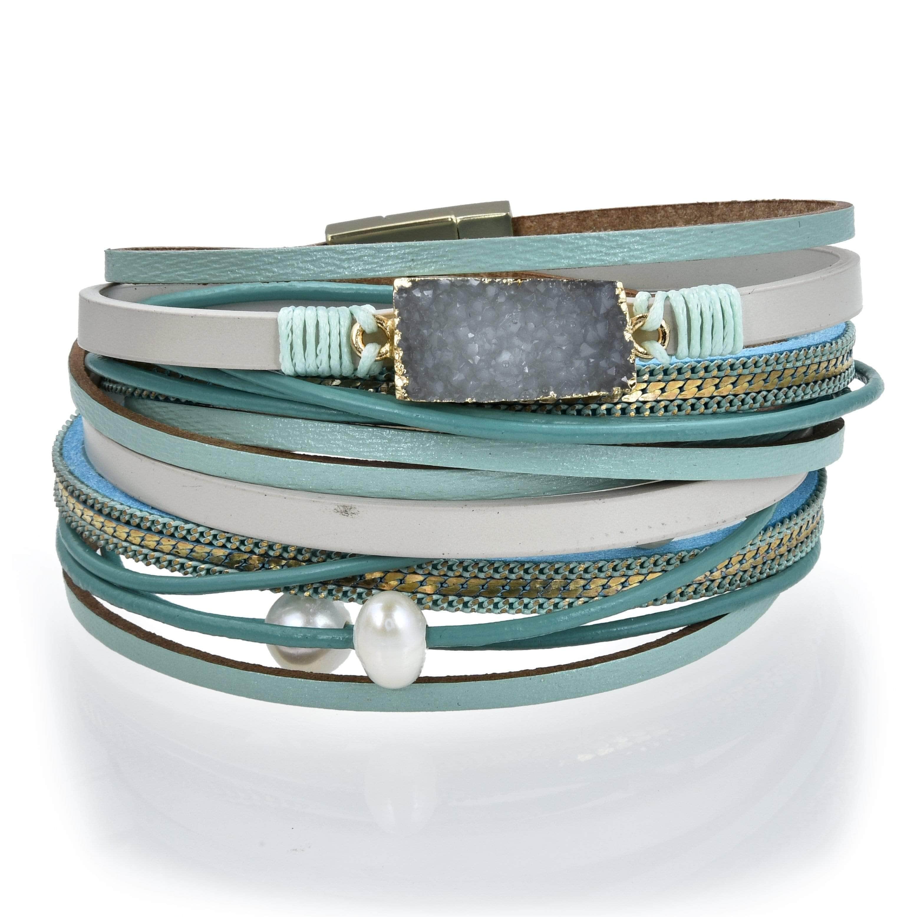 Kalifano Multiwrap Bracelets Multiple Strand Geode Blue Bracelet with Magnetic Clasp BMW-24-BE