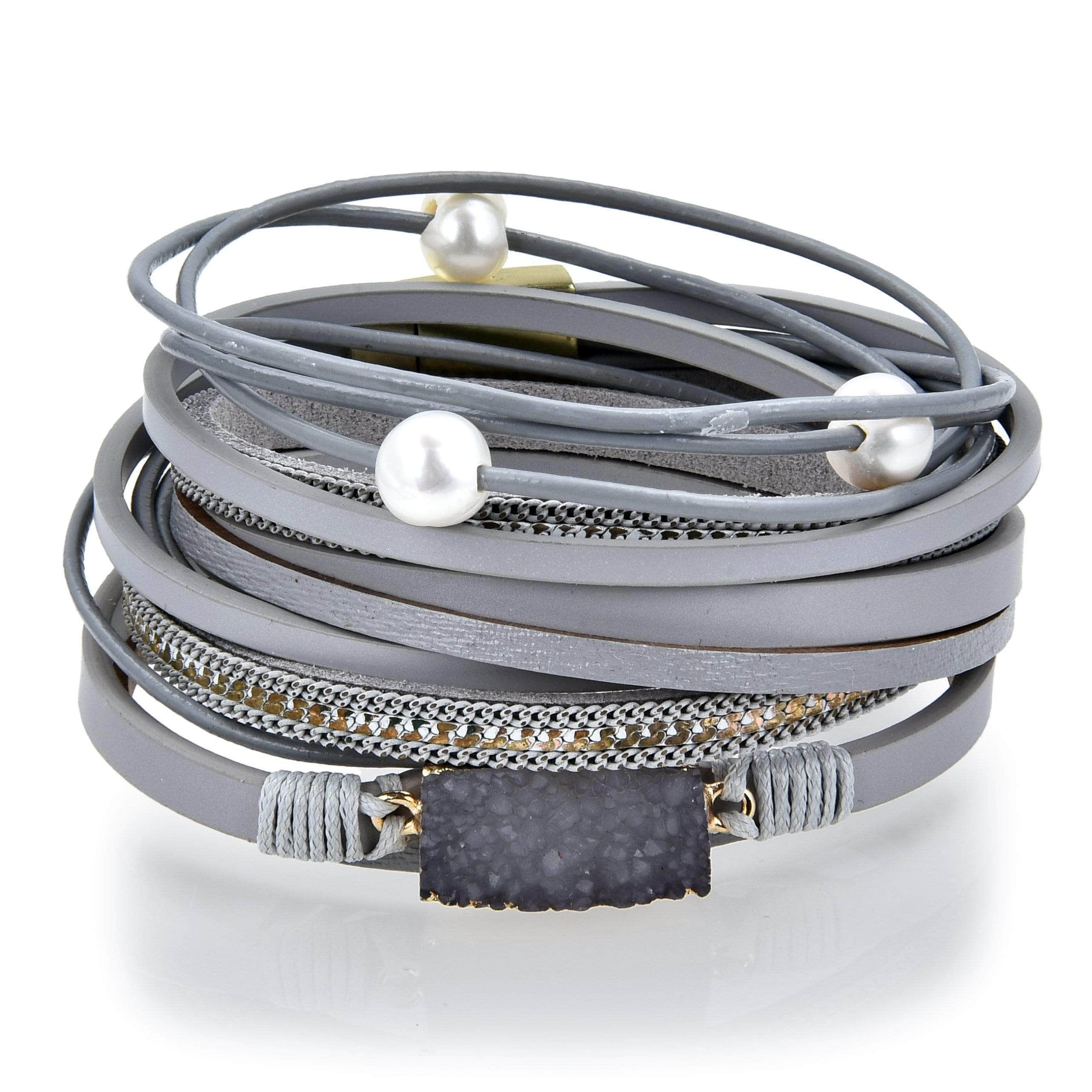 Kalifano Multiwrap Bracelets Multiple Strand Geode Gray Bracelet with Magnetic Clasp BMW-24-GY