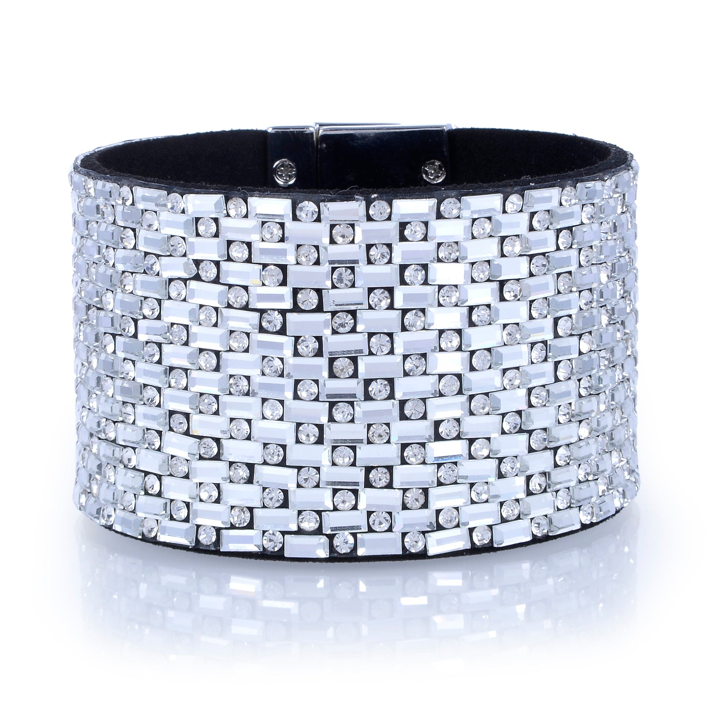 Kalifano Multiwrap Bracelets Wide Strand Bracelet Leather Baguette Gemstone Bead White With Twist Clasp BMW-16-WE