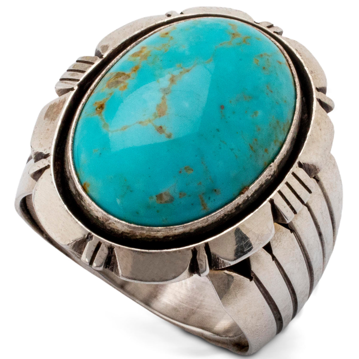 Kalifano Native American Jewelry 13 Eddie Secatero Tyrone Turquoise USA Native American Made 925 Sterling Silver Ring NAR1200.035.13