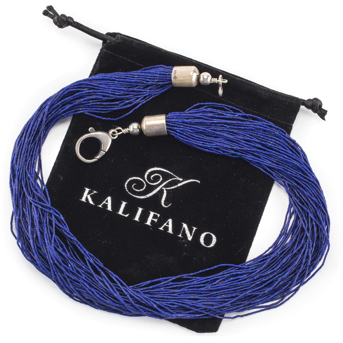 Kalifano Native American Jewelry 18" Fifty Strand Lapis USA Native American Made 925 Sterling Silver Necklace NAN4500.001