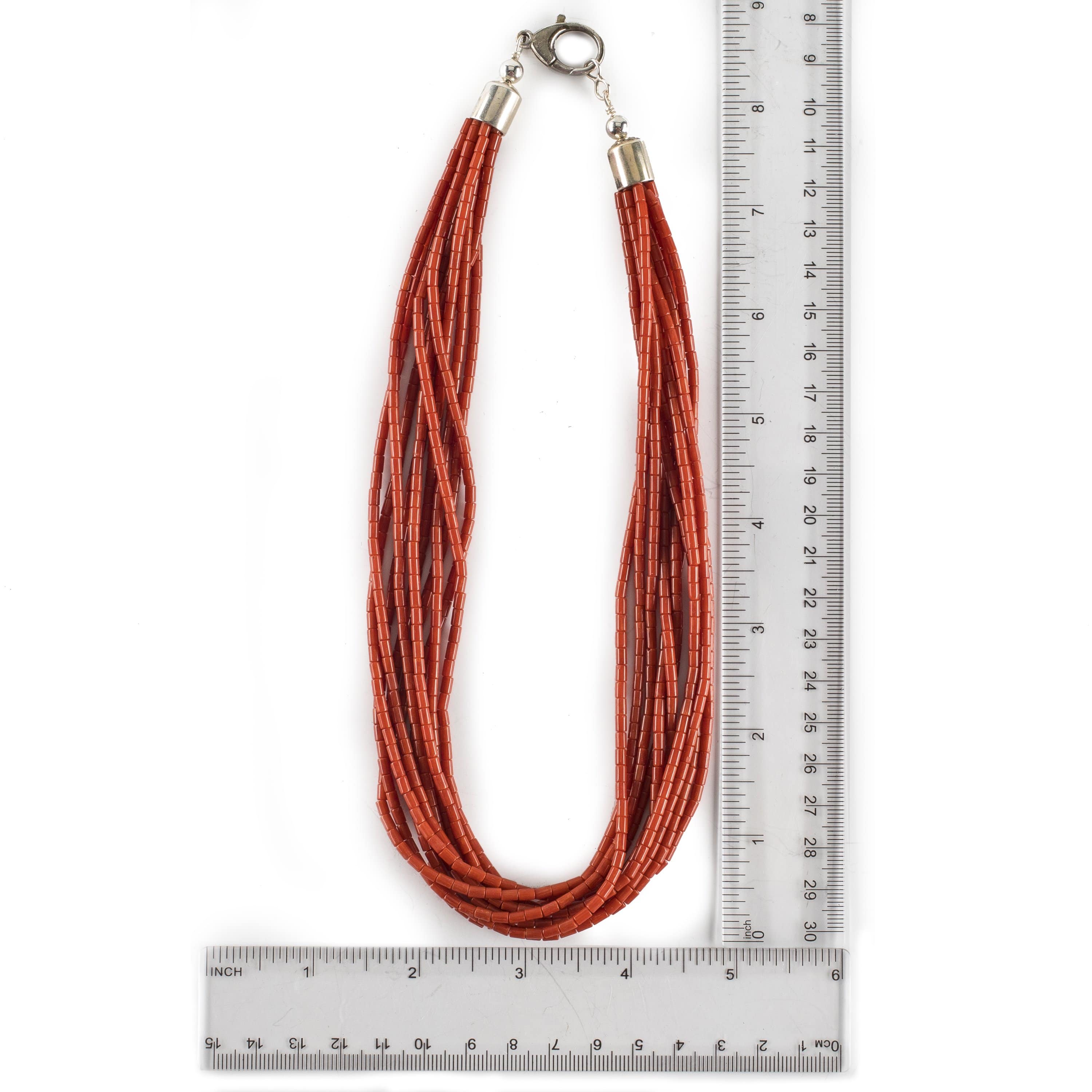 Kalifano Native American Jewelry 19" Ten Strand Coral USA Native American Made 925 Sterling Silver Necklace NAN1200.013