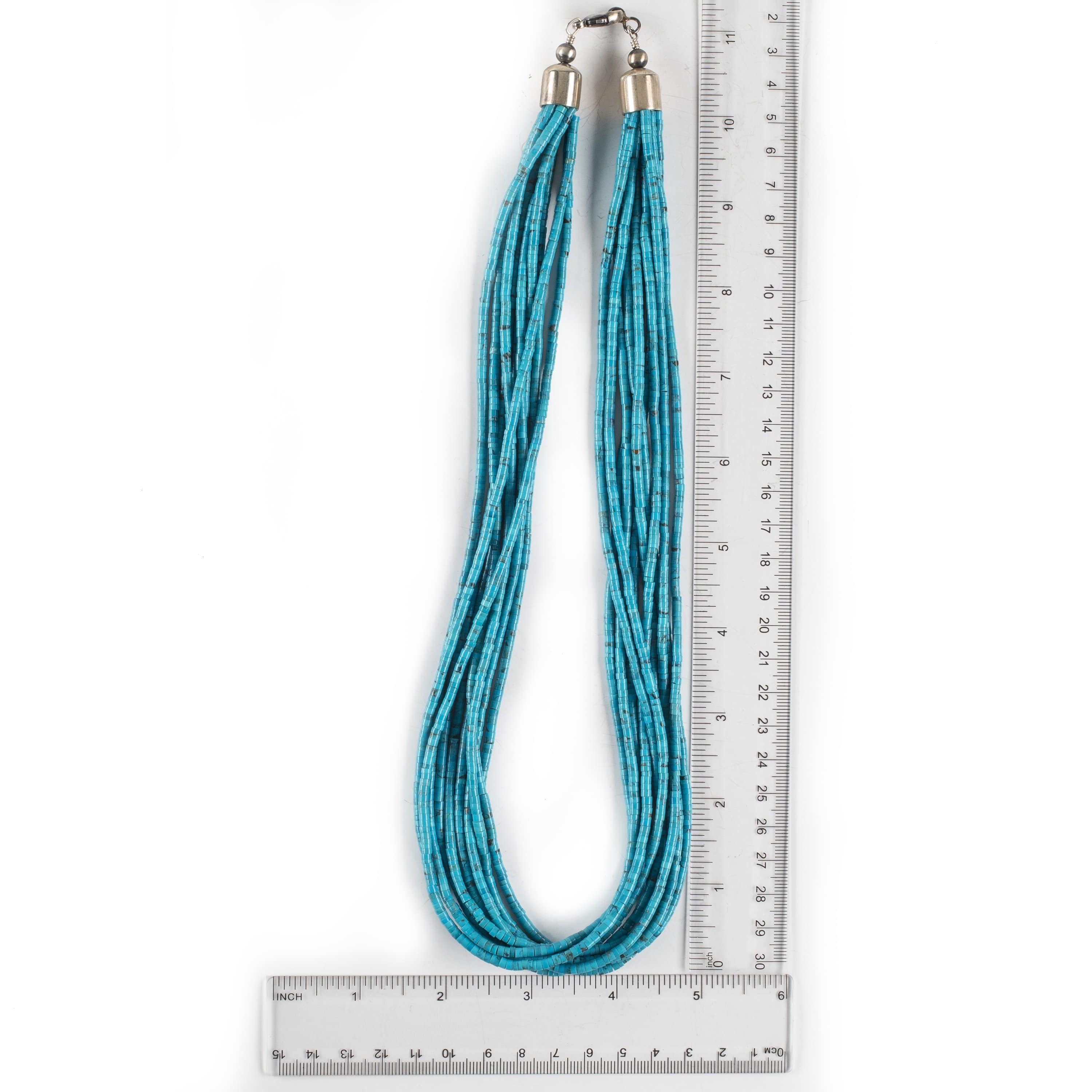 Kalifano Native American Jewelry 24" Ten Strand Genuine Turquoise USA Native American Made 925 Sterling Silver Necklace NAN1800.003