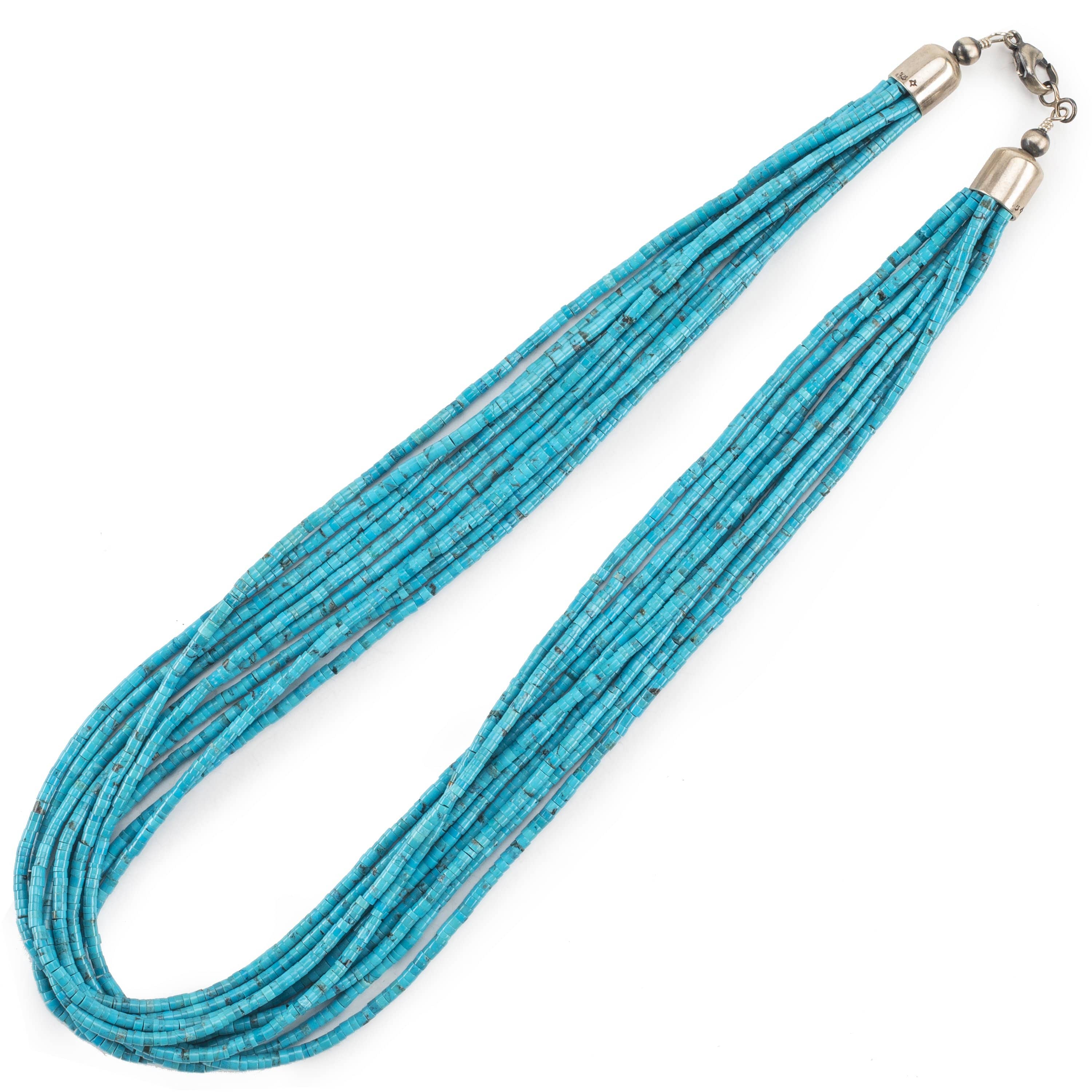 Kalifano Native American Jewelry 24" Ten Strand Genuine Turquoise USA Native American Made 925 Sterling Silver Necklace NAN1800.003