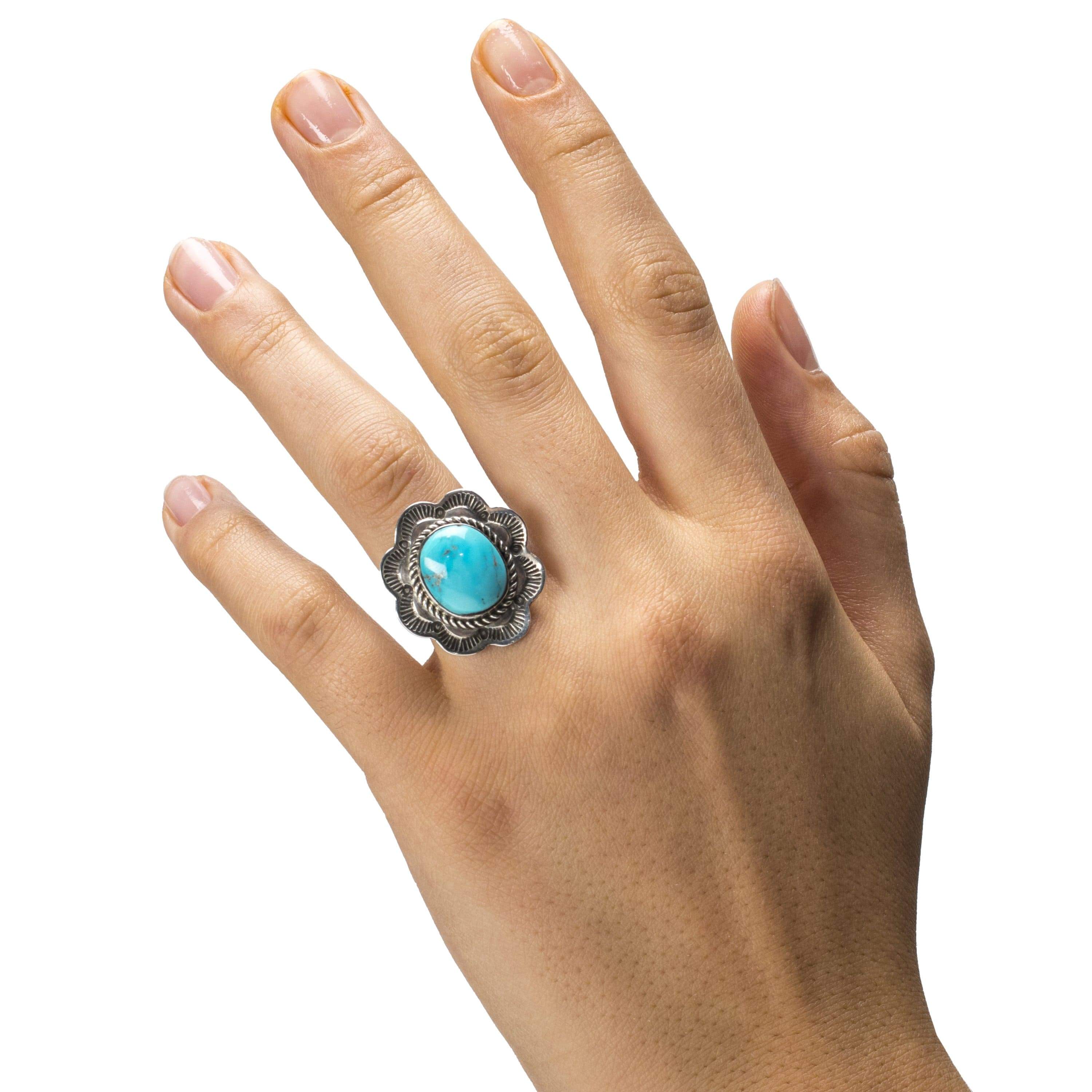 Kalifano Native American Jewelry 5 Kingman Turquoise USA Native American Made 925 Sterling Silver Ring NAR400.040.5