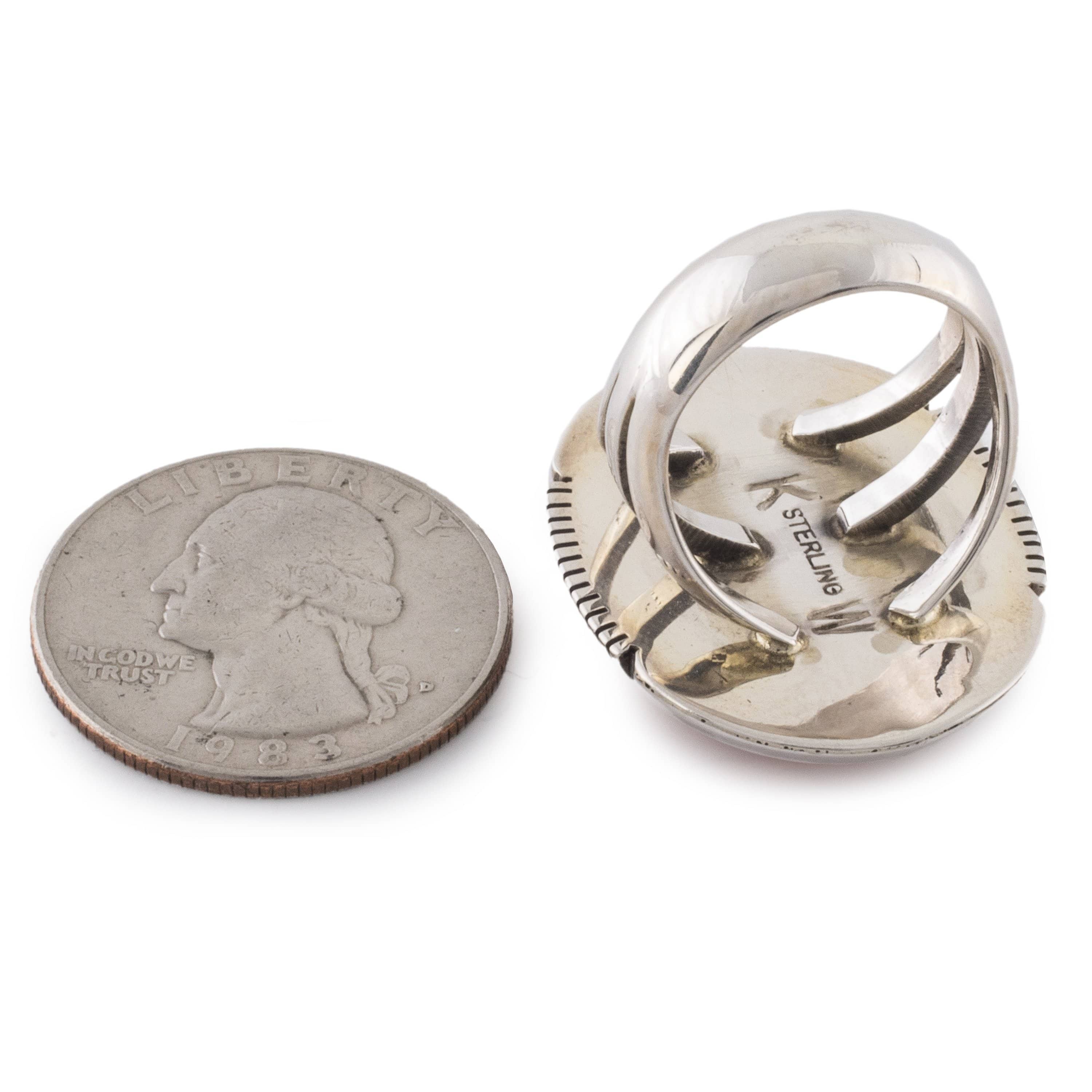 Kalifano Native American Jewelry 6.5 Spiny Oyster Shell USA Native American Made 925 Sterling Silver Ring NAR400.030.65