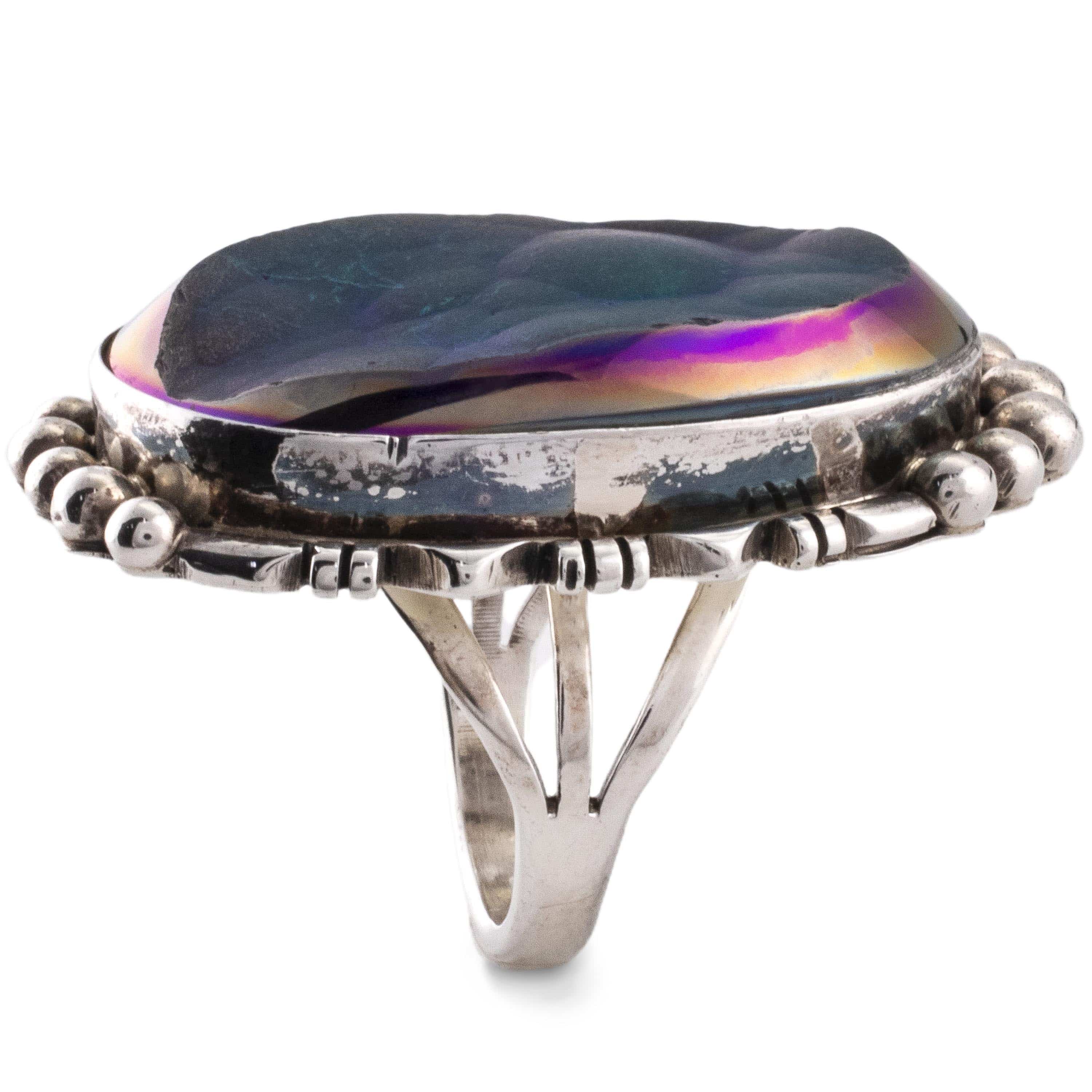 Kalifano Native American Jewelry 6 Danny Clark Navajo Titanium Druzy USA Native American Made 925 Sterling Silver Ring NAR600.036.6