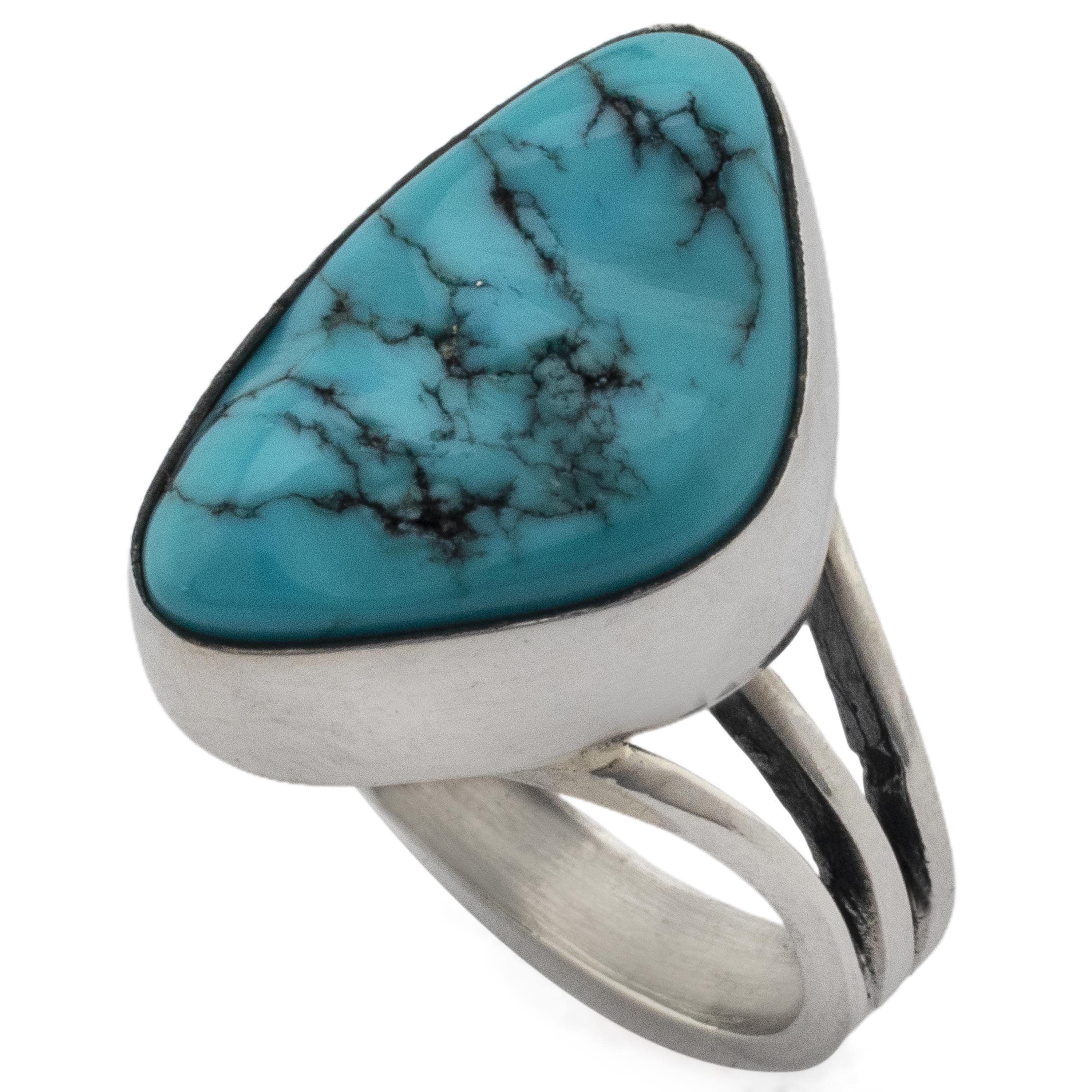 Kalifano Native American Jewelry 6 King Manassa Turquoise USA Handmade 925 Sterling Silver Ring NAR350.008.6