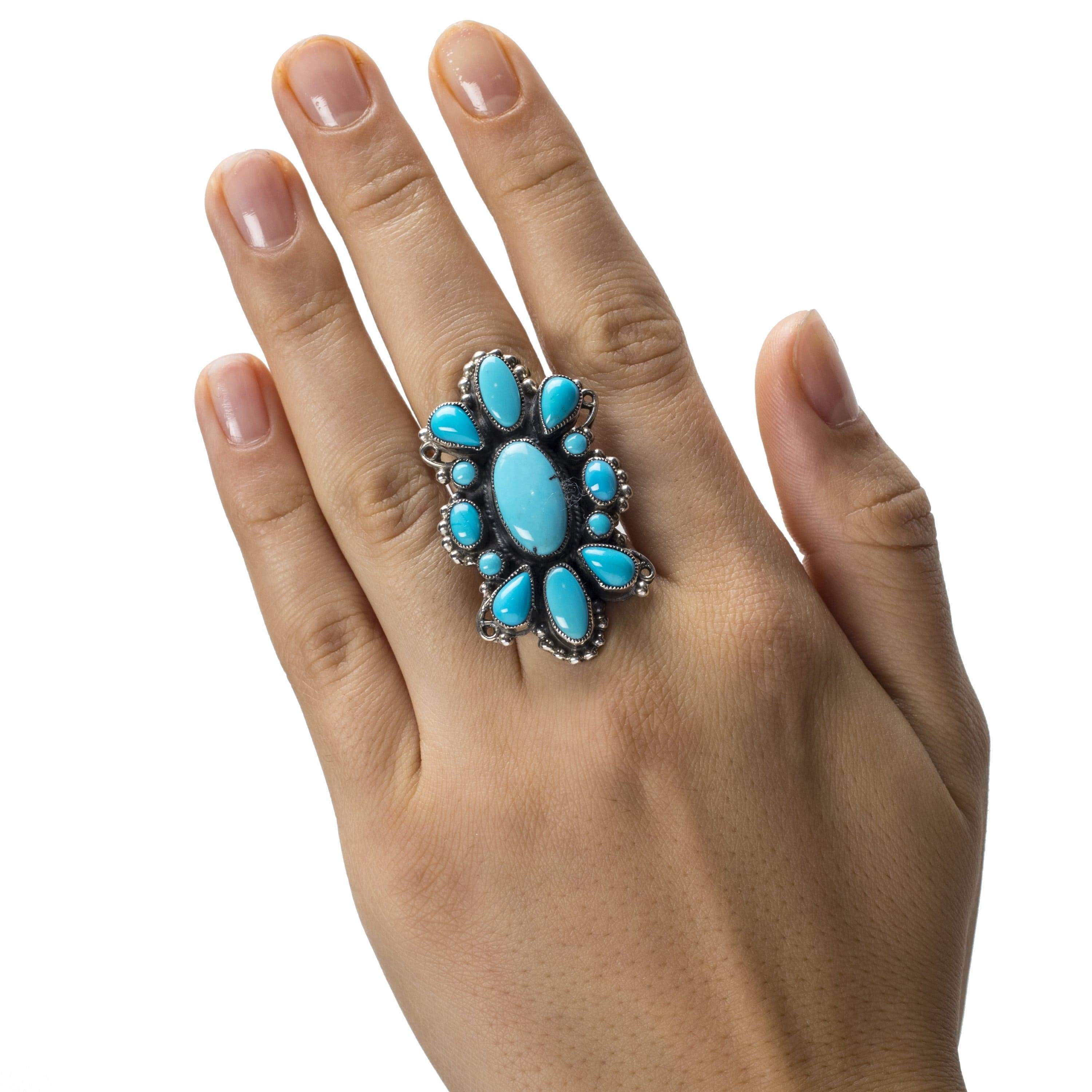 Kalifano Native American Jewelry 6 Leo Feeney Sleeping Beauty Turquoise USA Native American Made 925 Sterling Silver Ring NAR1500.014.6