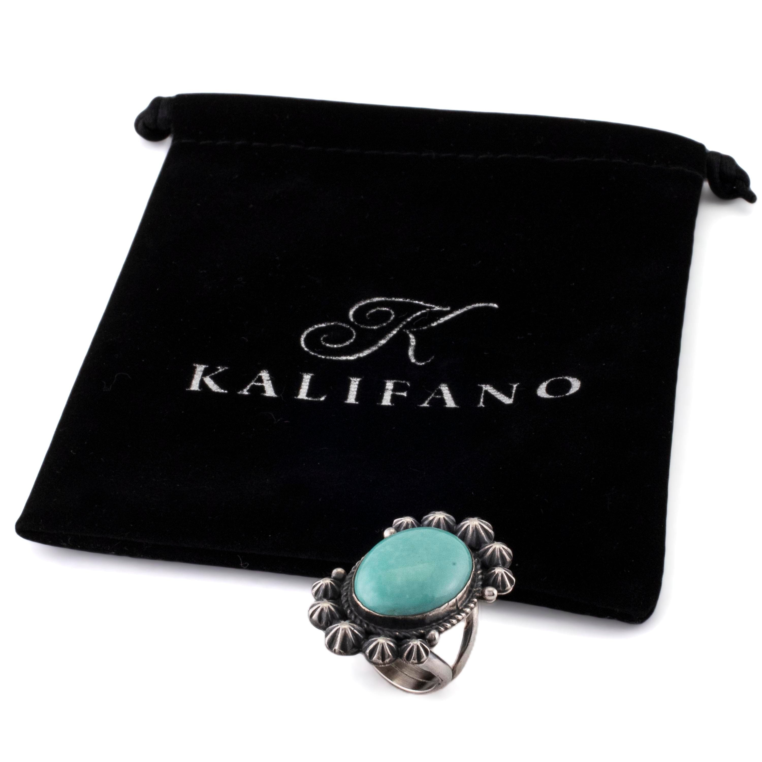 Kalifano Native American Jewelry 6 Michael & Rosita Calladitto Navajo Campitos Turquoise USA Native American Made 925 Sterling Ring NAR500.068.6